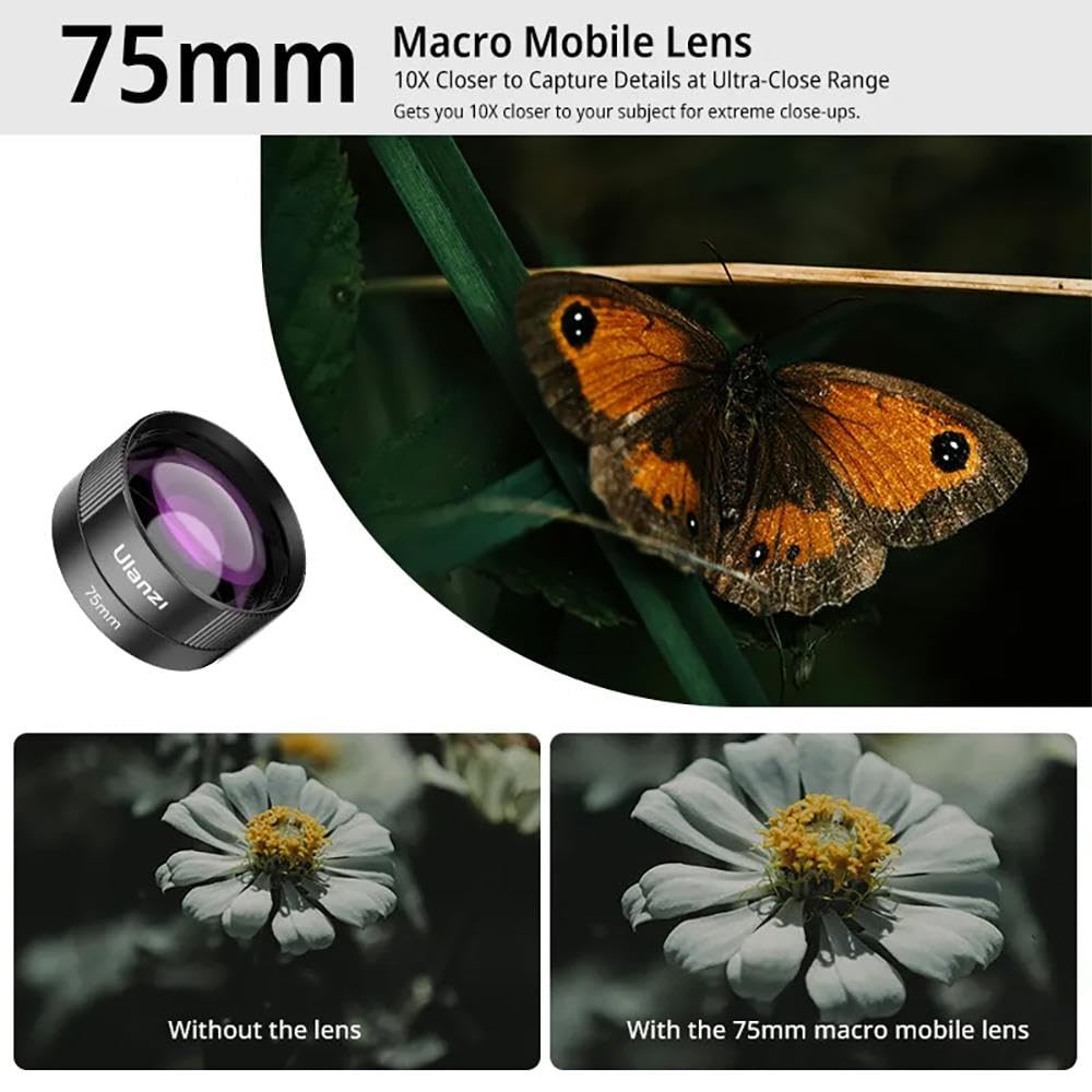 ULANZI CL-003 75mm Macro Phone Camera Lens | 10X HD Macro Lens for Smartphones | 17mm Thread Mobile Lens with Universal Clip | Compatible with iPhone, Samsung, Android for Close-Up Photography.