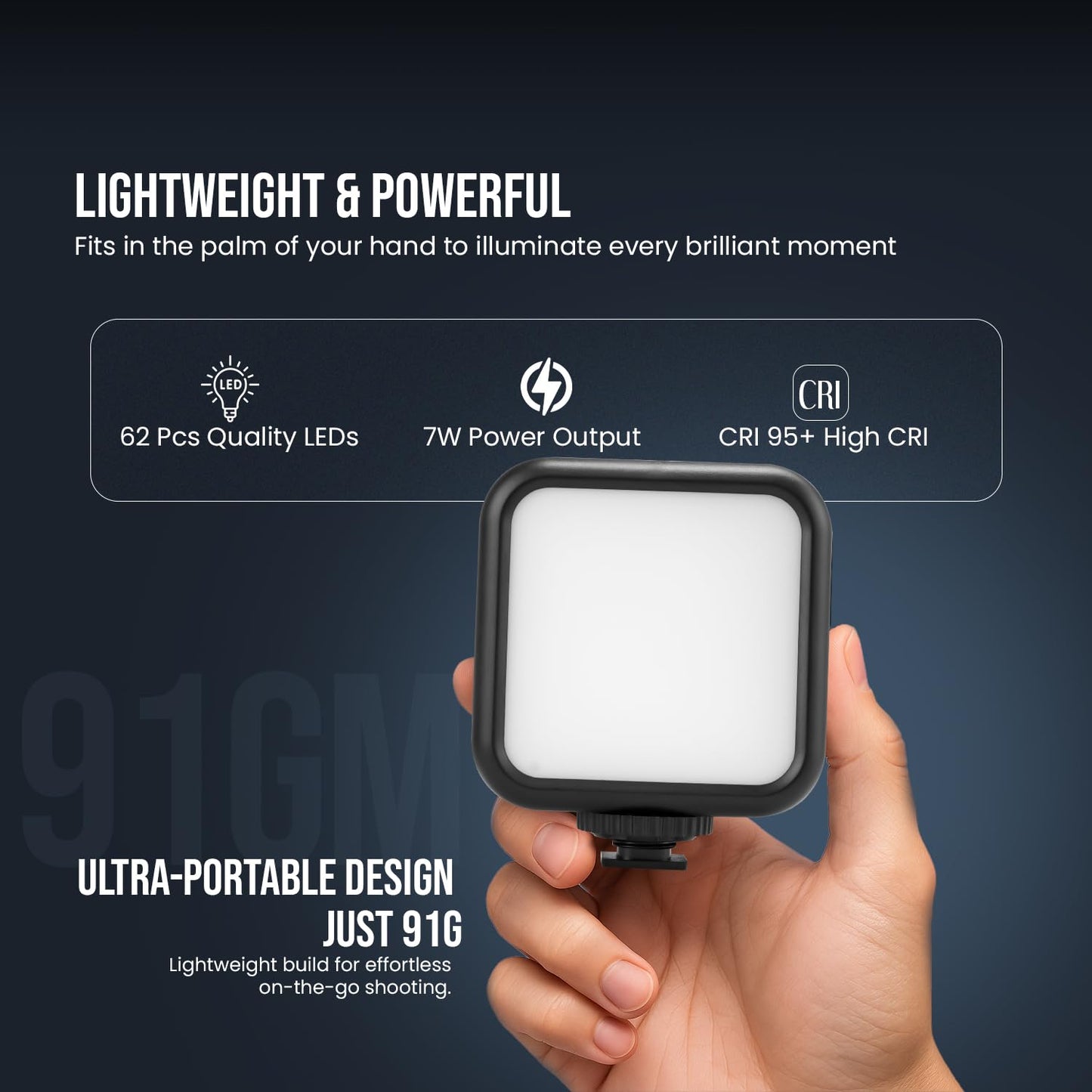 HIFFIN LT-003 Selfie Light with 3000-9000K Adjustable CCT | 3 Light Modes (White/Warm/Natural) | 7W Power, 2000mAh in-Built Battery, USB-C Charging, Portable Size for Phones, Vlogging & Video Making