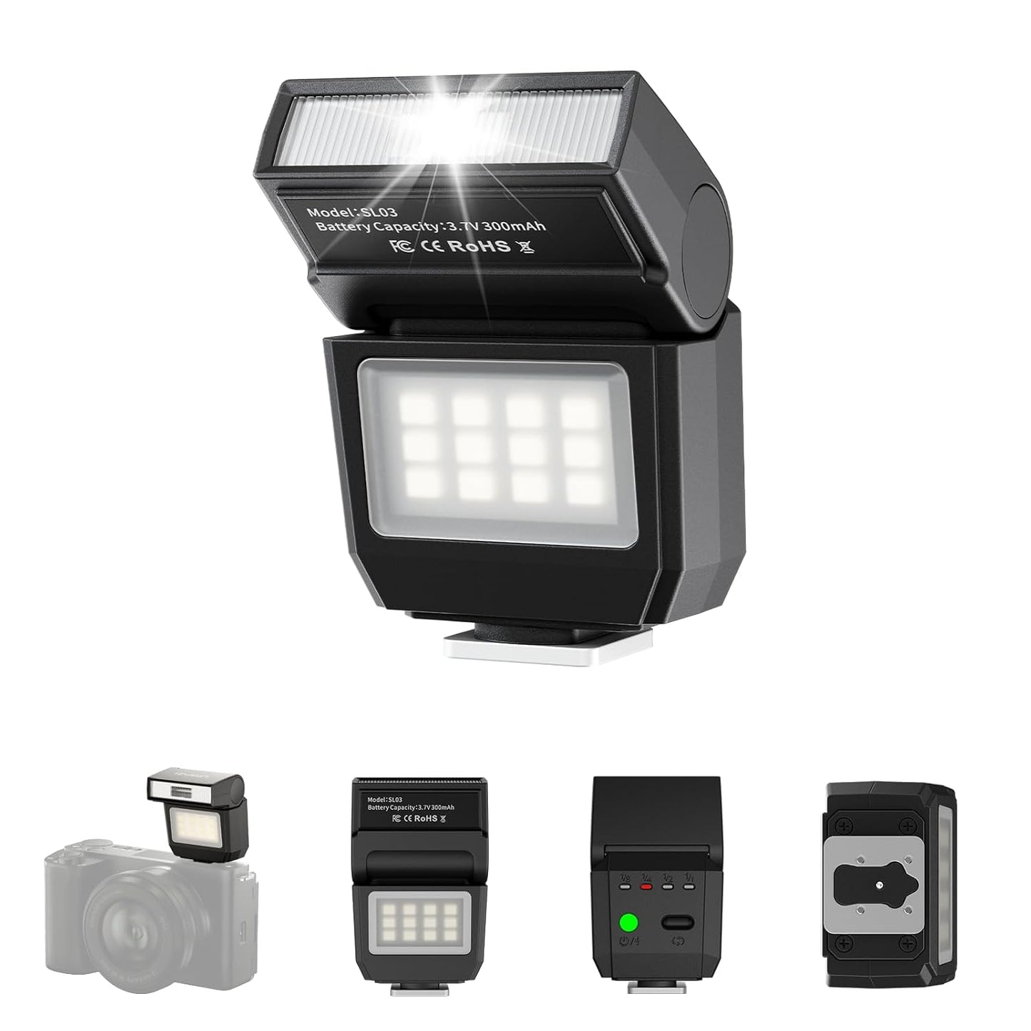 ULANZI SL03 Camera Mini Flash Speedlite with Video Light for Beginners Basic, GN8 6500K Flash 90° Angle Adjustable Compatible with Sony/Canon/Fuji/Nikon DSLR, Universal Single Contact Hot Shoe Mount
