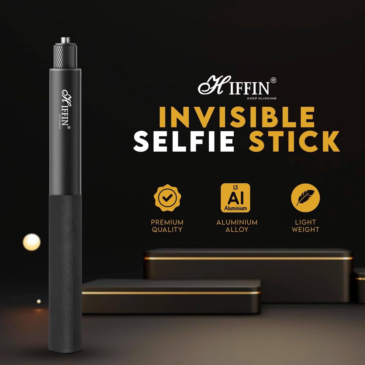HIFFIN Insta 360 Invisible Selfie Stick for Action Camera Insta 360 One X2 X3 One R Invisible Stick, Go Pro Hero 9/8/7/6, Sj cam, Yi (118cm Selfie Stick for Action Cameras) Black