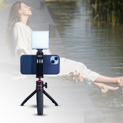 Hiffin HF-05 Aluminium Phone Tripod Mount with Cold Shoe, Adjustable Clamp for Vertical & Horizontal Shooting, Universal 1/4" Screw, Compatible with All Smartphones