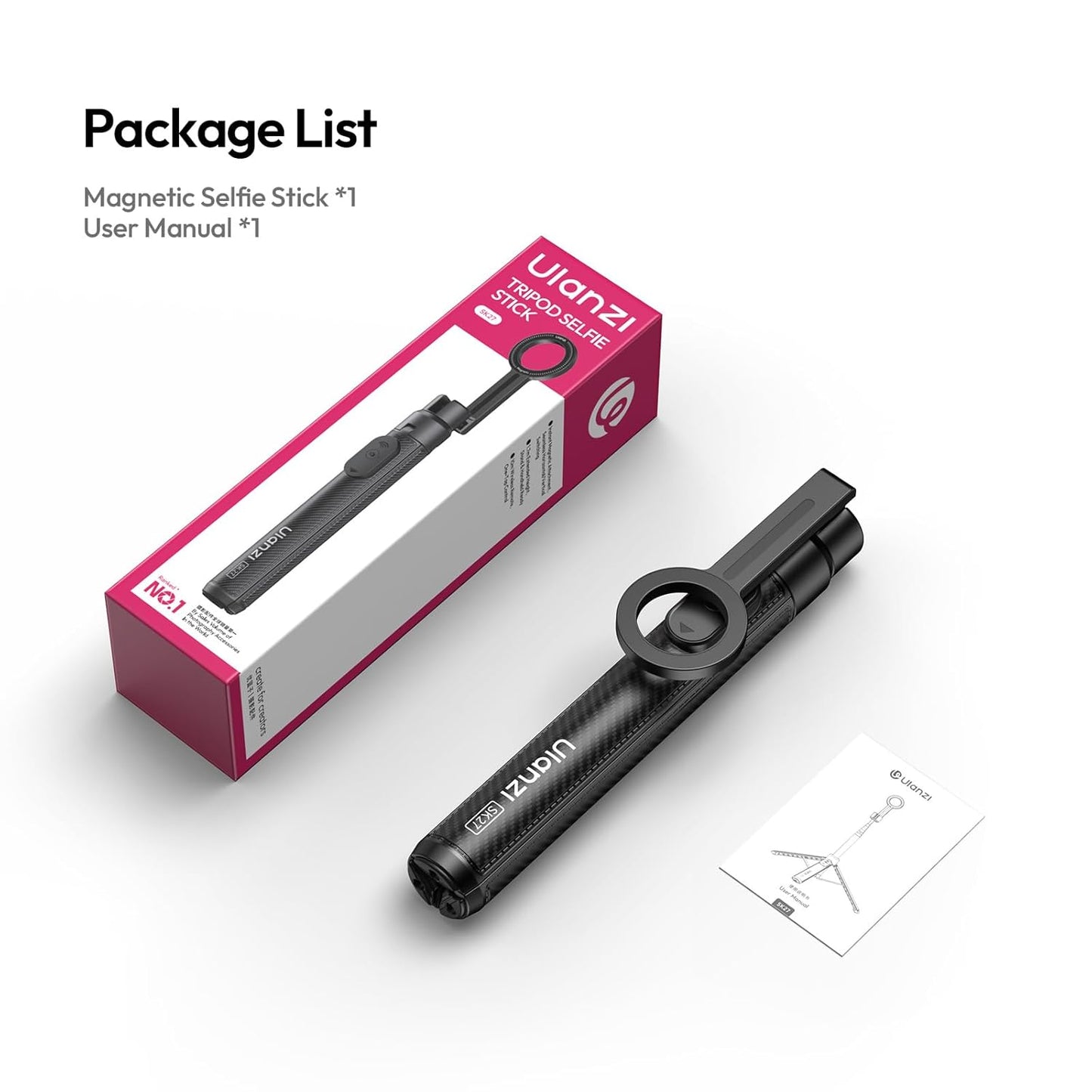 ULANZI SK27 Magnetic Mobile Phone Tripod 165 cm, Selfie Stick with Bluetooth Remote Control, 25N Magnet, Foldable Smartphone Stand, All-in-1 Portable Tripod Compatible with iPhone 17 16 15 14 13 12
