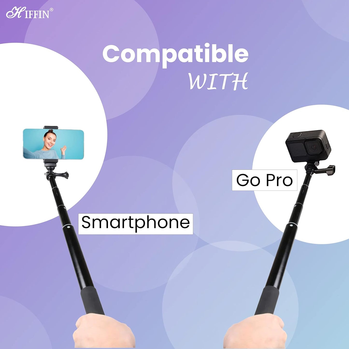 HIFFIN 118"/3 Meters Ultra Long Selfie Stick for Go Pro Max Hero 9 8 7 6 5 4 3+, Insta 360 One R One X, DJI Osmo Action, Extendable at 6 Lengths Carbon Fiber Lightweight Pole Monopod…