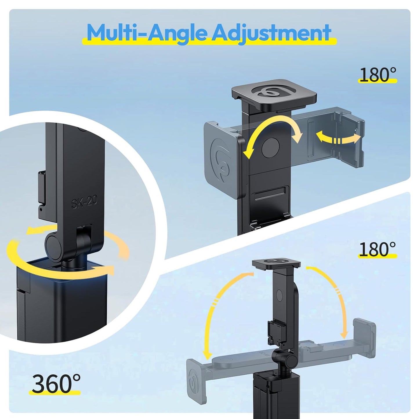 ULANZI SK-20 Travel Essentials Airplane Phone Holder, Phone Tripod 360° Rotation,Travel Must Have Handsfree Cellphone Stand for Desk,Flight Essential Universal Adjustable Stand for Train Table