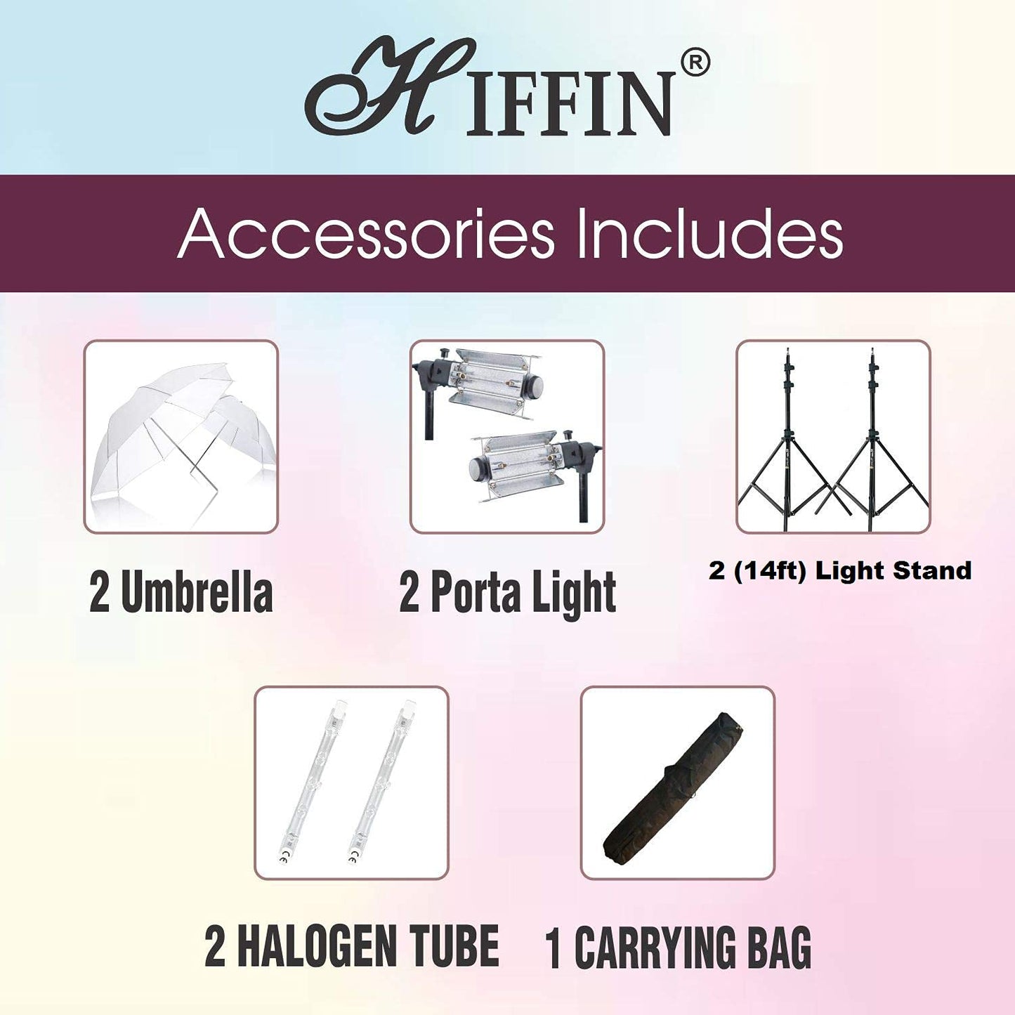 HIFFIN Extra-Heavy-Duty Porta Kit (14 feet) with Pair of Light Stands, Porta Lights and Umbrellas Professional Studio Setup