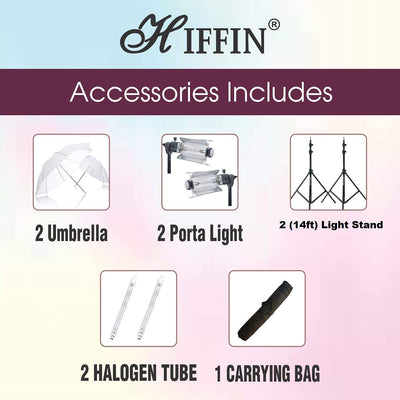 HIFFIN Extra-Heavy-Duty Porta Kit (14 feet) with Pair of Light Stands, Porta Lights and Umbrellas Professional Studio Setup