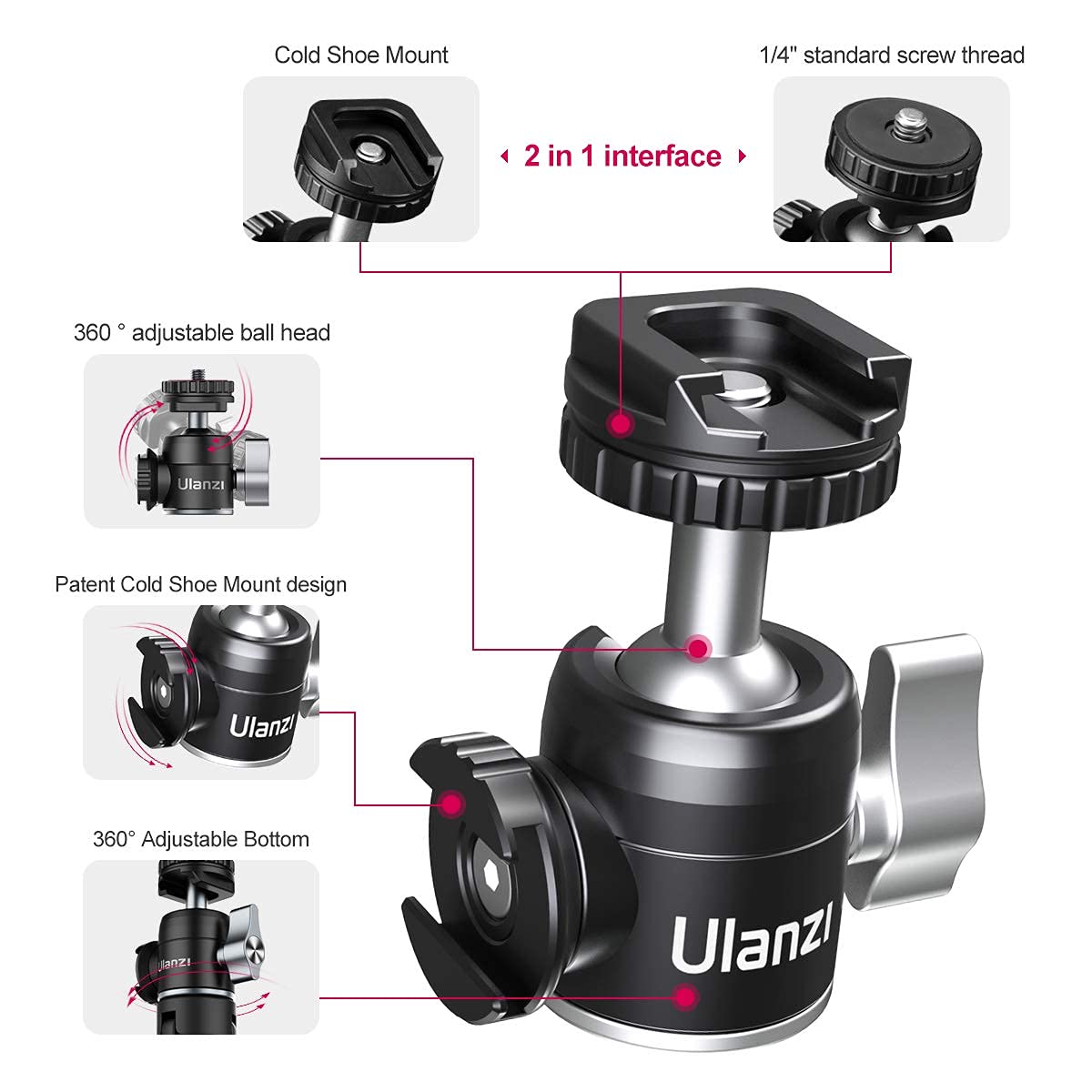 ULANZI Mini Camera Tripod with 360° Ball Head & Cold Shoe, Extendable Small Selfie Stick Tabletop Tripod Stand Handle Grip for Camera iPhone 11 Canon G7X Mark III Sony ZV-1 RX100 VII A6600 Vlogging
