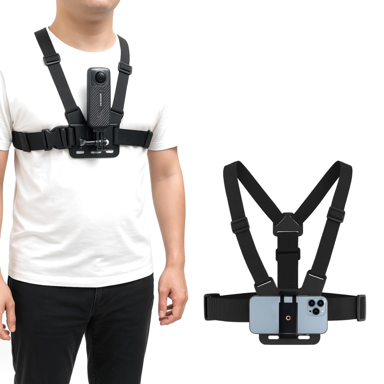Hiffin Mobile Phone Chest Strap Mount Go Pro Chest Harness Holder for VLOG/POV Compatible with All Cell Phones and Go Pro Hero 9, 8, 7, 6, 5,OSMO Action, AKASO and Other Action Camera