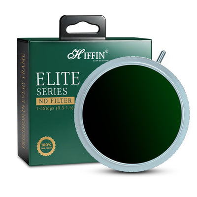 HIFFIN 72mm Elite Series, ND Filter (1-5 Stops) | Variable Neutral Density Lens Filter with Lens Cap & Protective Box | Silver & Black Design | Compatible with DSLR and Mirrorless Cameras