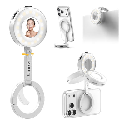 ULANZI ML05 Selfie Light for iPhone - Maglock Magnetic Phone Selfie Ring Light with Mirror, 9000K CRI≥97 Full Angle Portable LED Smartphone Fill Lighting for Travel Vlog Photo Video Recording White