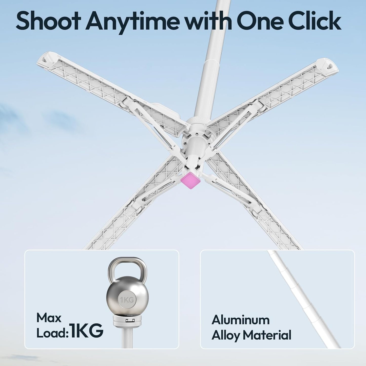 ULANZI Automatic Phone Tripod, MT85 Auto-Open Tripod with Enhanced 4-Leg, 60'' Selfie Stick Extendable Phone Stand, for Content Creation/Vlog, Compatible with iPhone 17/16/15/14/13/12, White