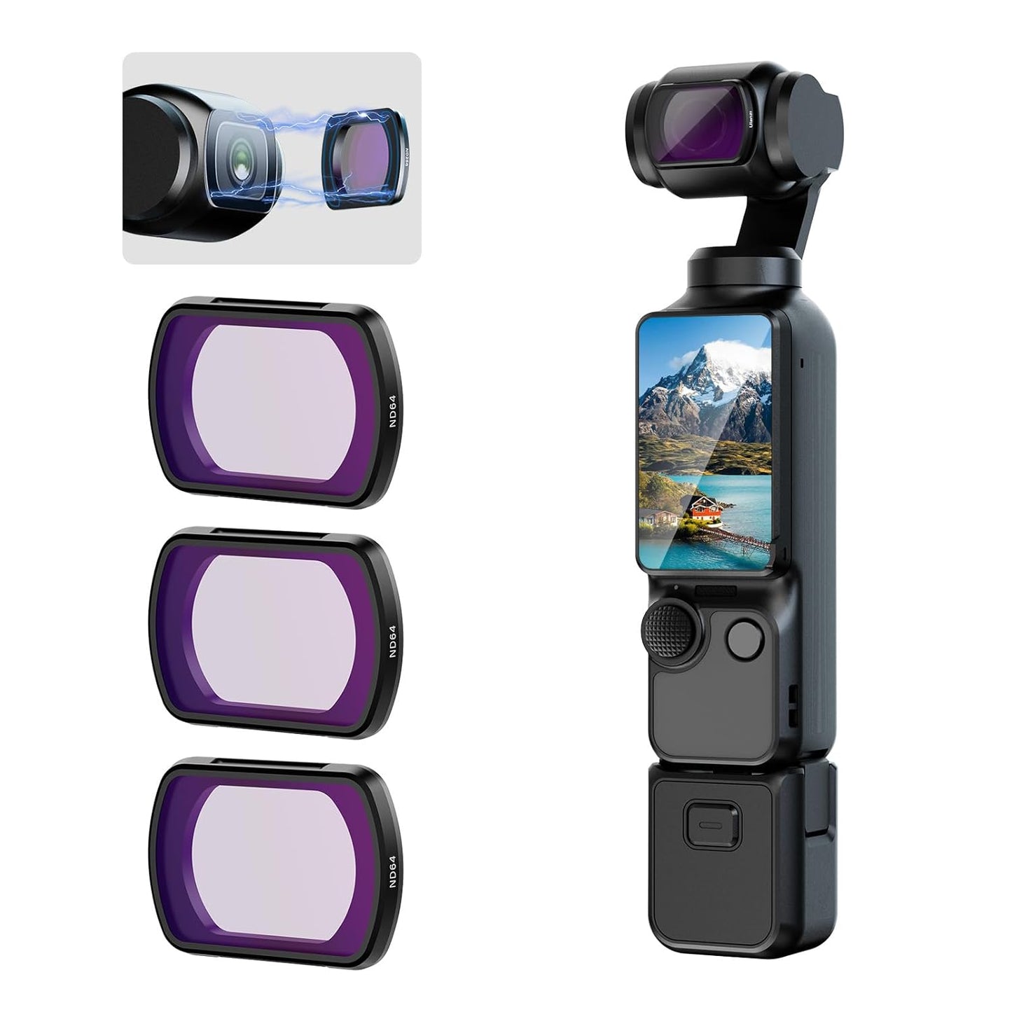 ULANZI PK-03 ND Filter Set Compatible with DJI OSMO Pocket 3-3 Pack ND16 ND64 ND256 Magnetic Filters Ultra Lightweight Only 1.2g Multi Coated HD Optical Glass Aluminum Frame