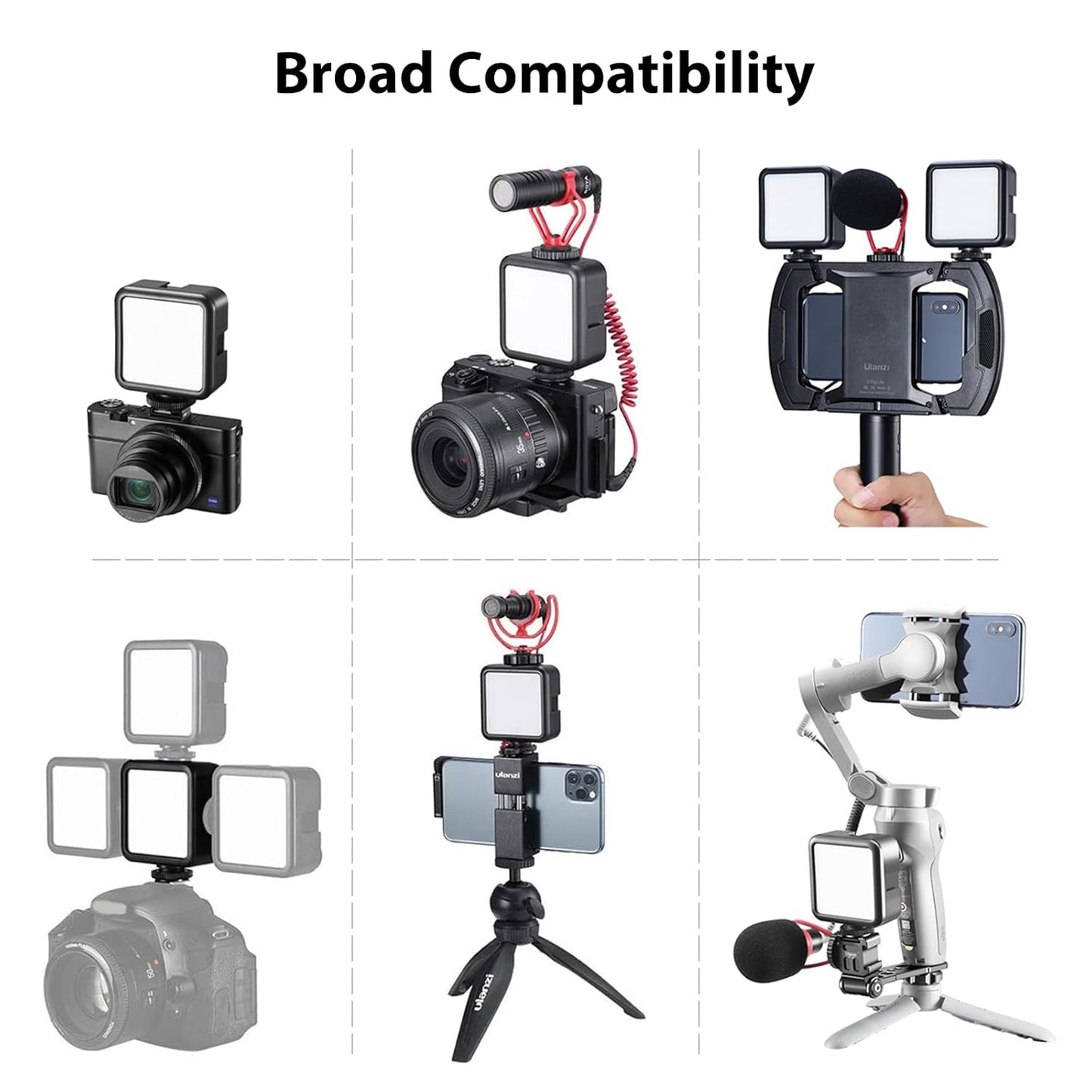 ULANZI VL49 2000mAh LED Video Light 3 Cold Shoe Mounts, Soft Light Panel for DJI OSMO Mobile 3 Pocket Zhiyun Smooth 4 Sony RX100 VIICanon G7X Mark III A6400 6600 GoPro 8 7 6 5 Vlog, Black