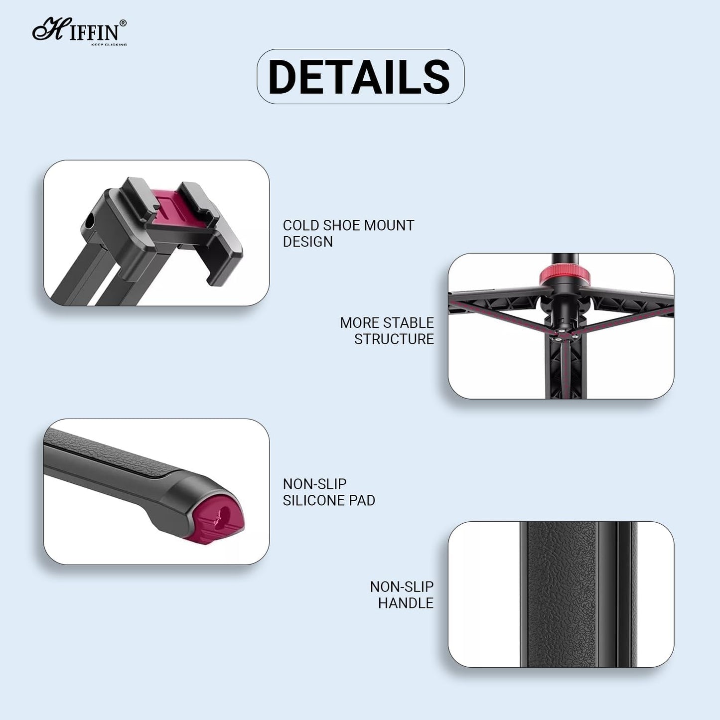 HIFFIN HTR-44 Extendable Phone Tripod with Bluetooth Button, 44" Selfie Stick Tripod Stand with 2 in 1 Phone Clip, 360° Ball Head Camera Tripod for Smartphones and Cameras, Lightweight for Travel