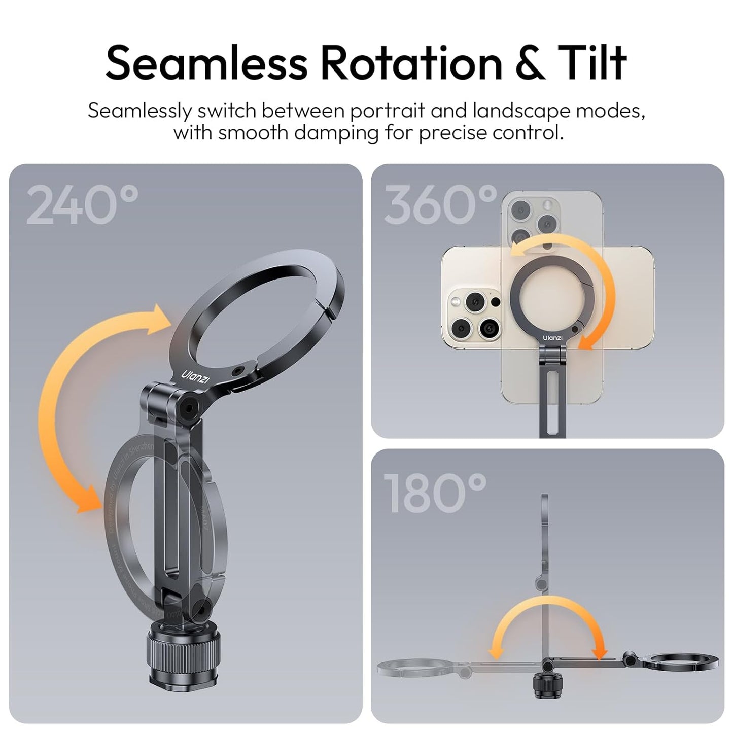 Ulanzi MA07 Magnetic Phone Tripod Mount for Magsafe, Aluminum Camera Phone Mount with 1/4" Screw, Cold Shoe Magnetic Tripod for Camera, Copatibale with iPhone 16/15/14/13/12 Series
