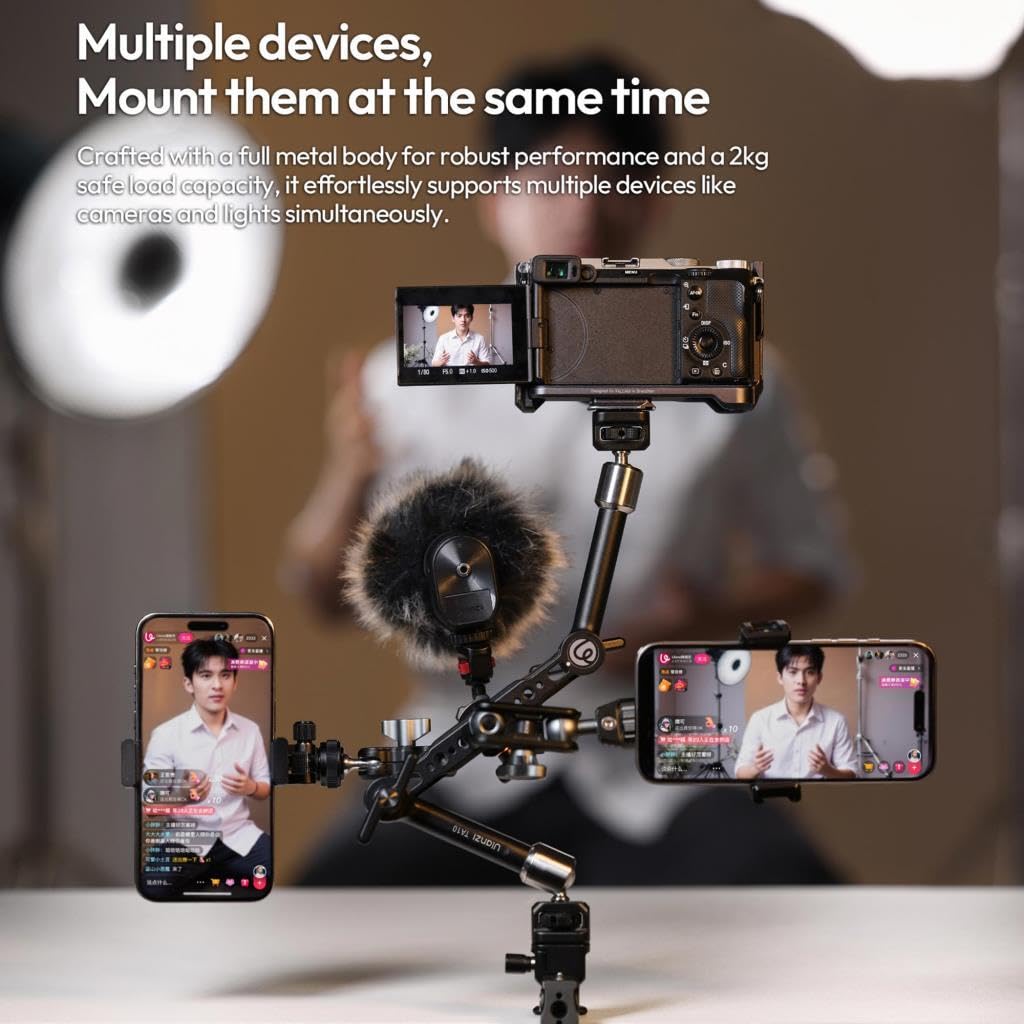 ULANZI TA10 3-Section Magic Articulating Arm with Super Clamp, 360° Adjustable Aluminum Mount with 1/4"-20 Screw for Camera Monitor, LED Light, Microphone, Phone Rig & DSLR Accessories