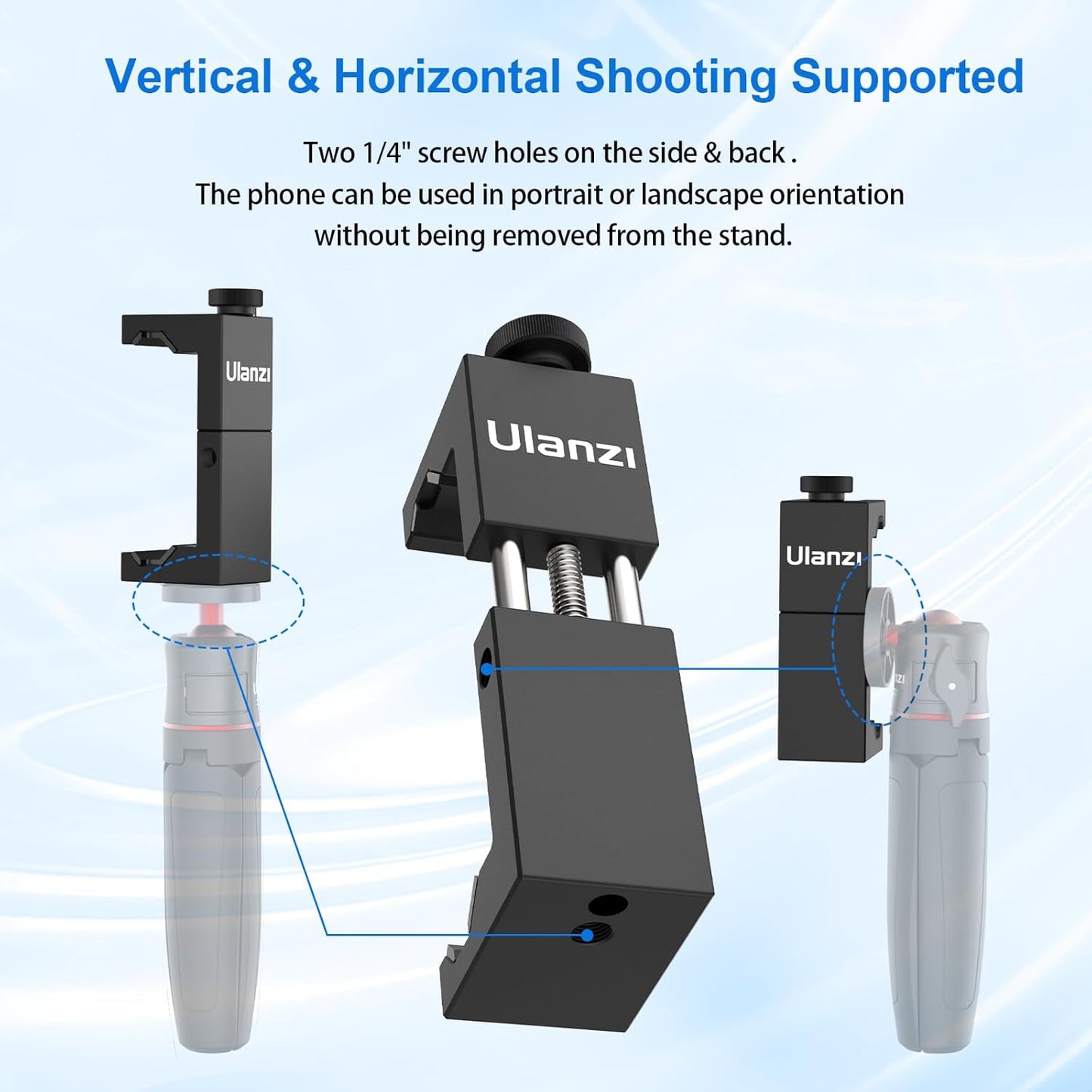 Ulanzi ST-02S Newest Aluminum Phone Tripod Mount w Cold Shoe Mount, Support Vertical and Horizontal, Universal Metal Adjustable Clamp for Apple iPhone X 8 7 6S Plus Sumsang Android Smartphones,Black