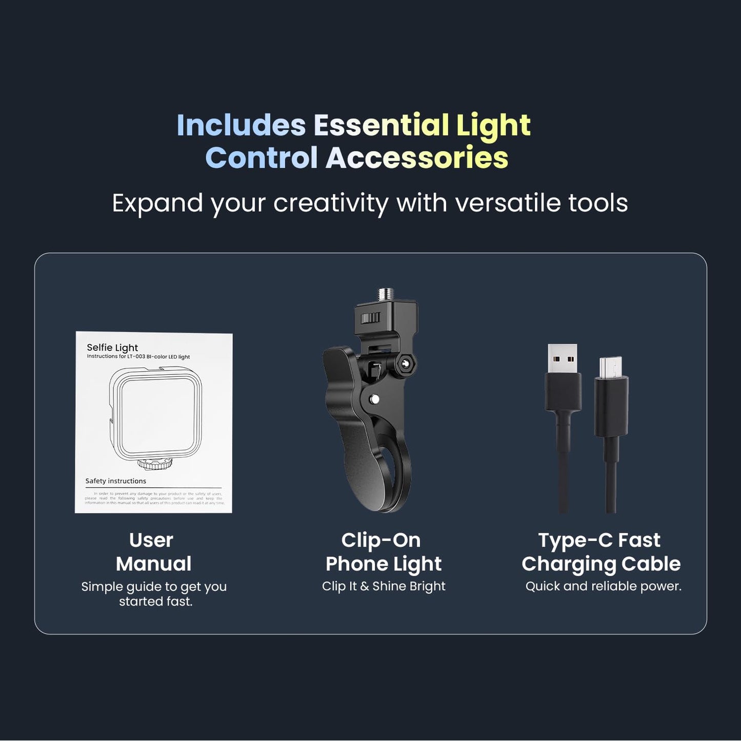 HIFFIN LT-003 Selfie Light with 3000-9000K Adjustable CCT | 3 Light Modes (White/Warm/Natural) | 7W Power, 2000mAh in-Built Battery, USB-C Charging, Portable Size for Phones, Vlogging & Video Making