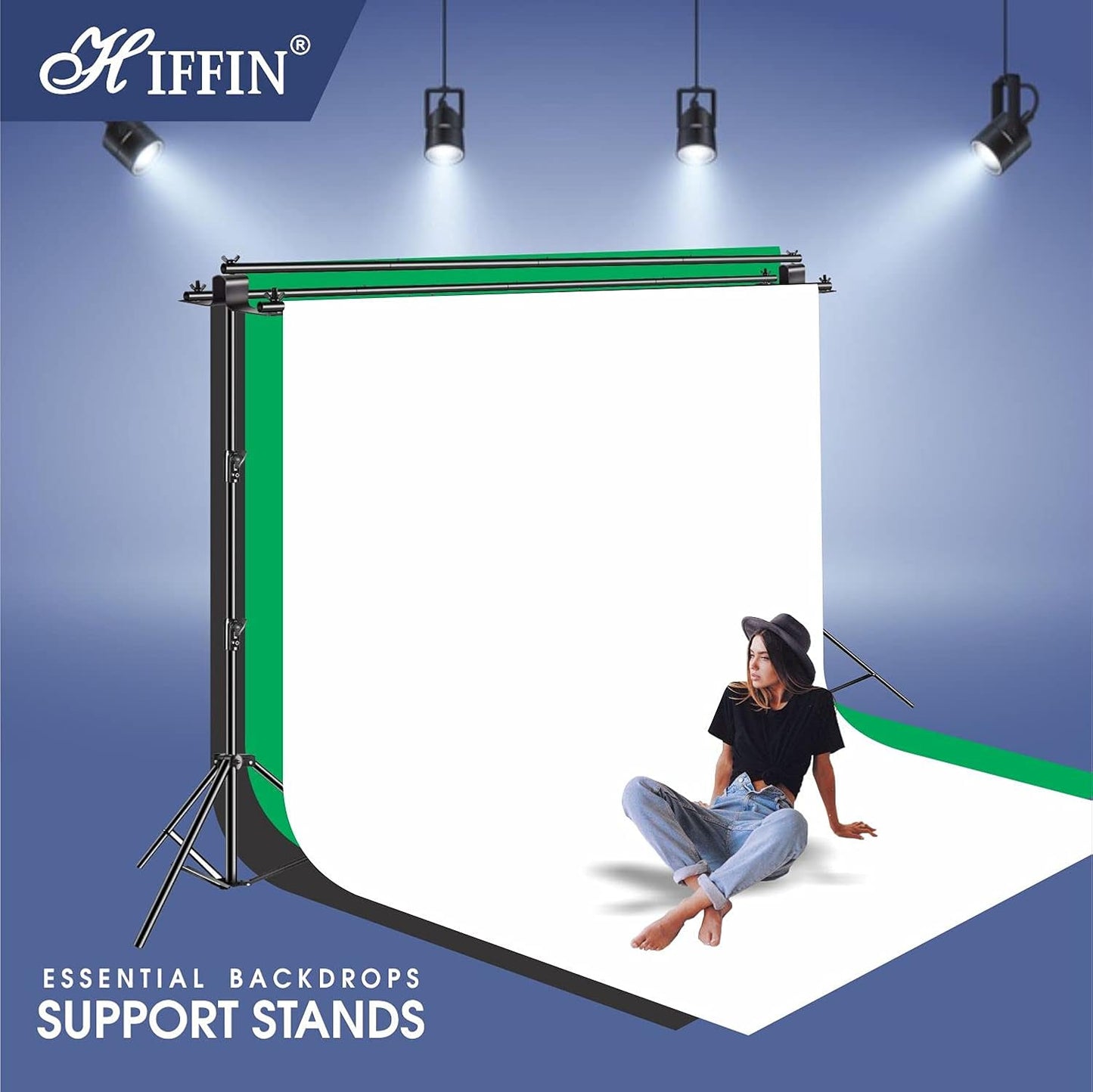 HIFFIN® Portable Background Backdrop Support Stand Kit 9ft Tall Adjustable Photo Backdrop Stand (3 in 1 Background Stand Kit, 3 in 1 Background Stand Kit)