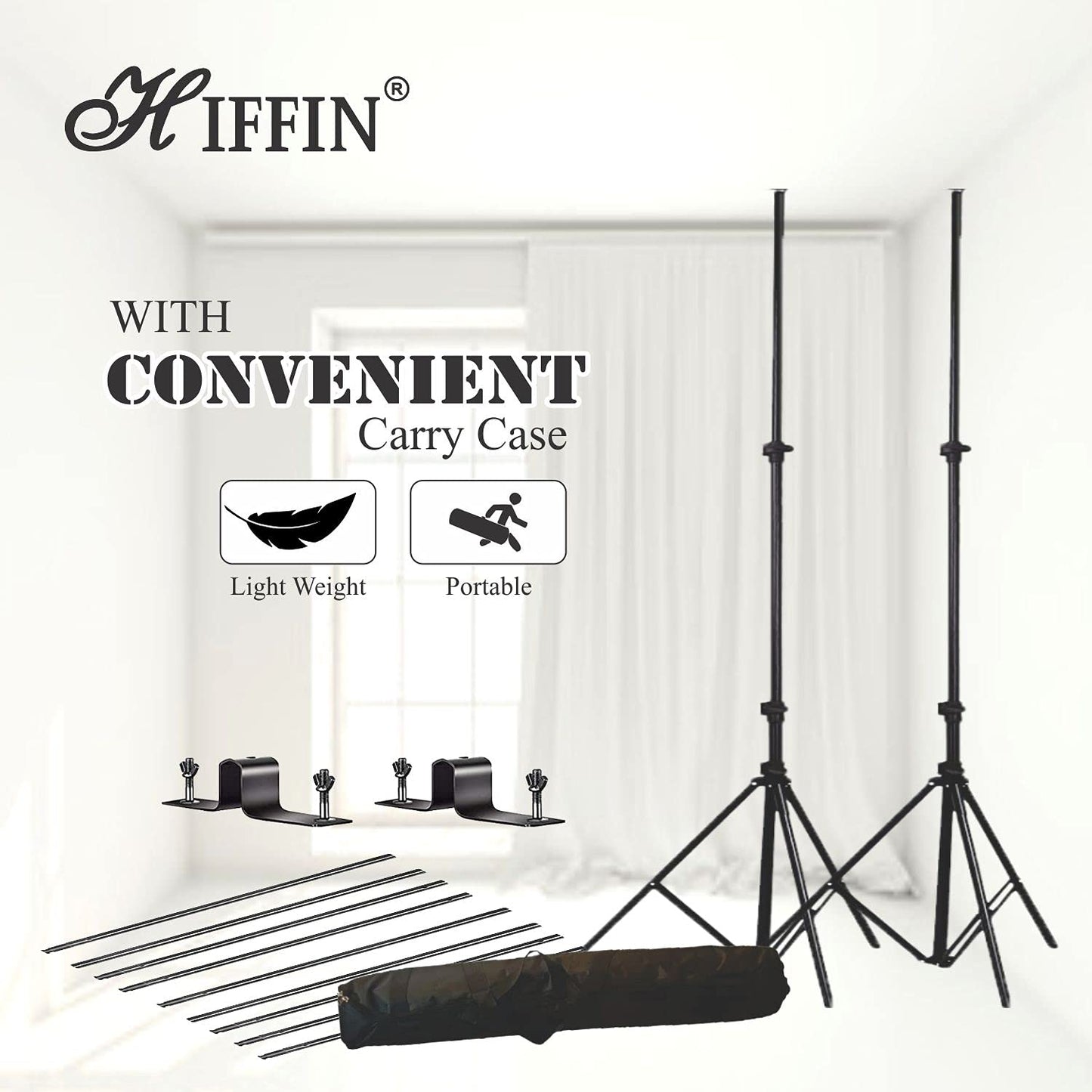 HIFFIN® Portable Background Backdrop Support Stand Kit 9ft Tall Adjustable Photo Backdrop Stand (3 in 1 Background Stand Kit, 3 in 1 Background Stand Kit)
