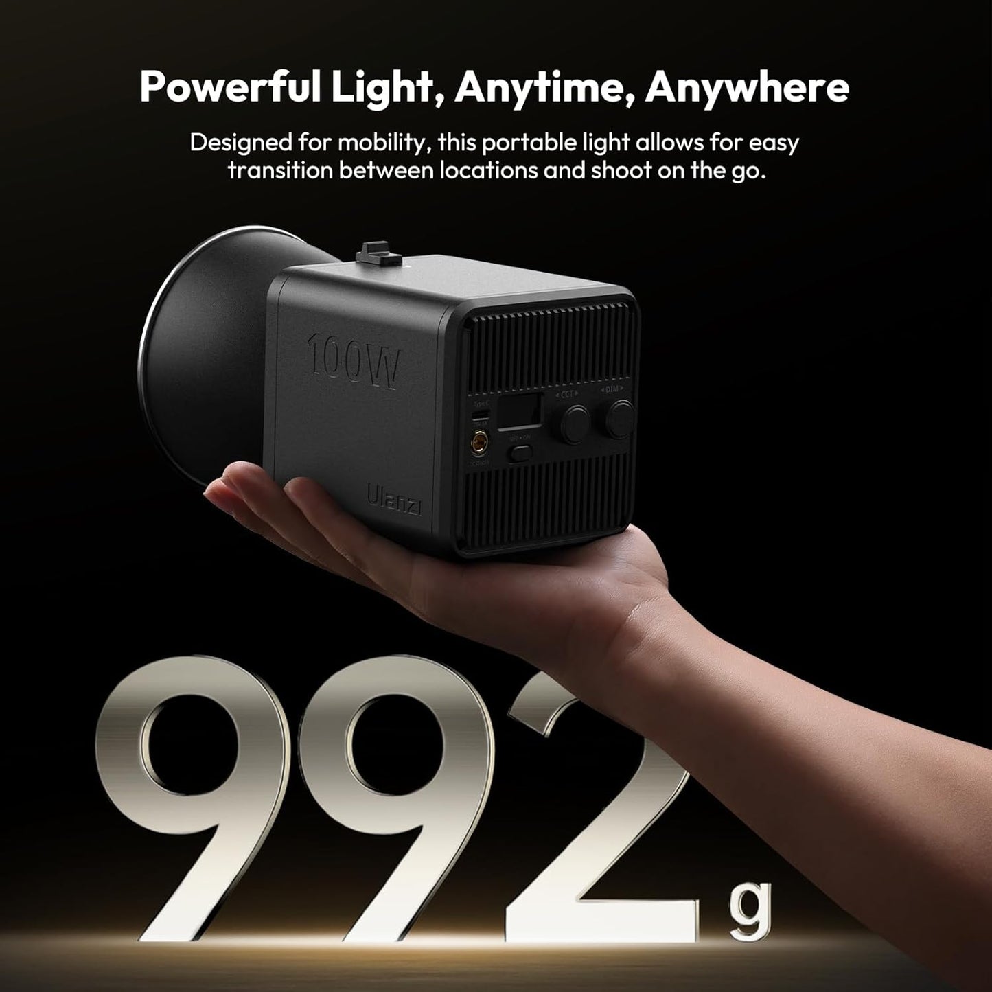 ULANZI 100W RGB Portable LED Video Light w DC Power Adapter, 111Wh Build-in Battery Metal Mini Adjustable Color Temperature COB Continuous Output Lighting Handheld Spotlight 2700K-6500K for Video