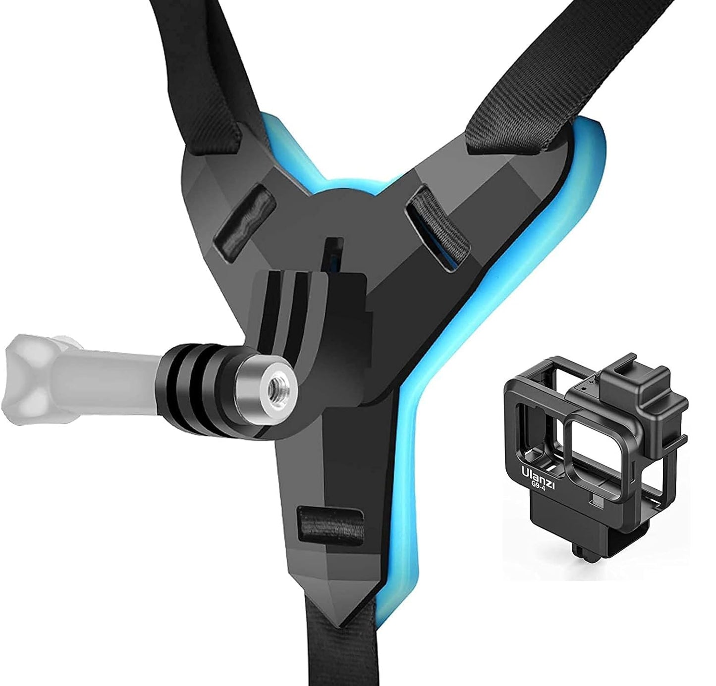 HIFFIN Helmet Chin Strap Mount Housing Cage for Go pro 9,10 Ulazi G9-4 Cold Shoe Mount Compatible with Tripod Selfie Stick