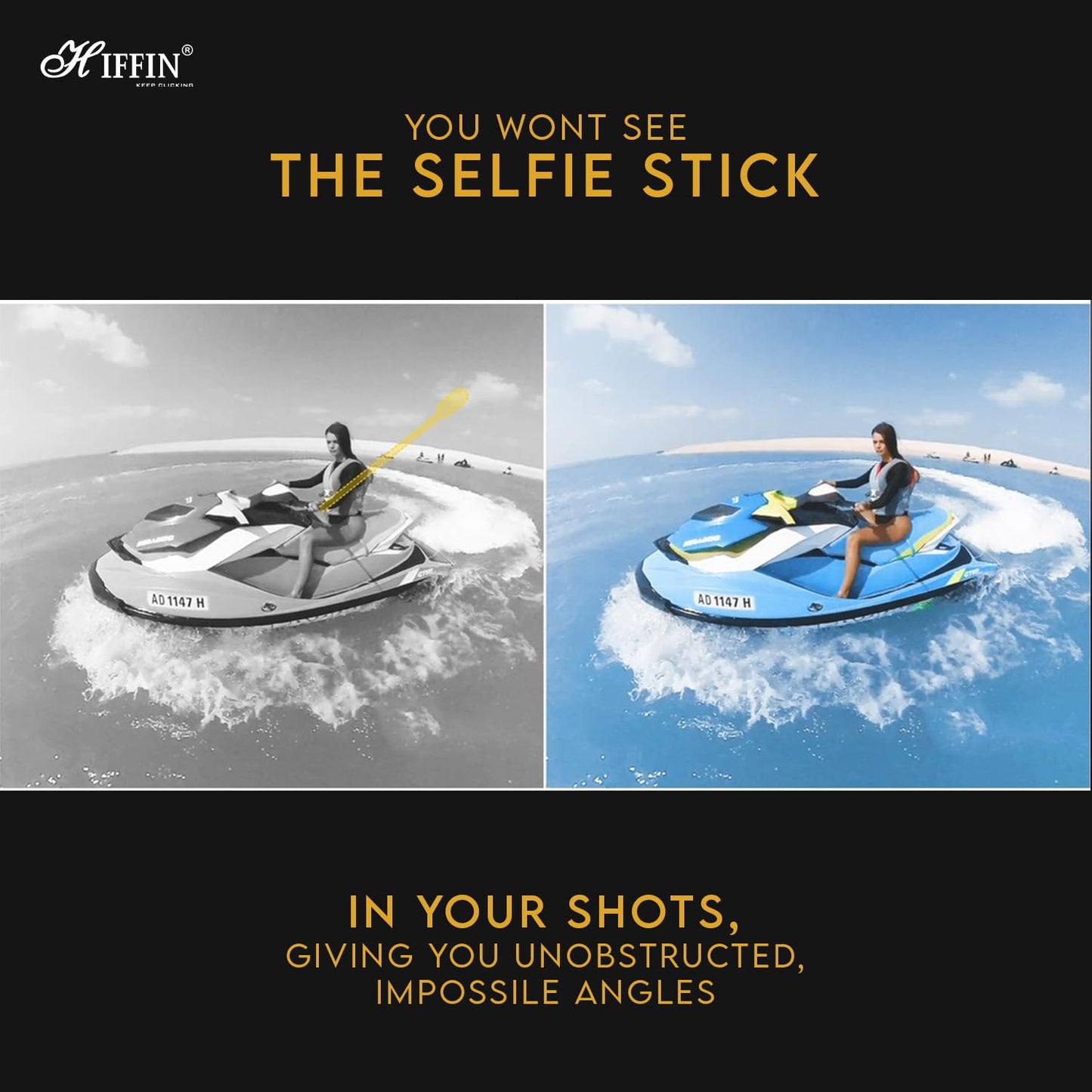 HIFFIN Insta 360 Invisible Selfie Stick for Action Camera Insta 360 One X2 X3 One R Invisible Stick, Go Pro Hero 9/8/7/6, Sj cam, Yi (118cm Selfie Stick for Action Cameras) Black