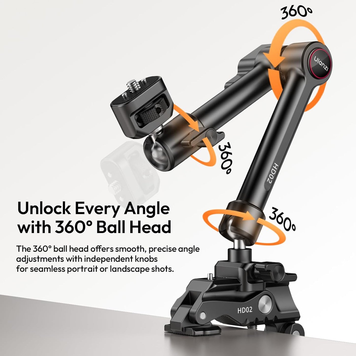 ULANZI HD02 10" Camera Magic Arm Super Clamp Kit with 360° Ball Head,Heavy-Duty Super Clamp,6.6lbs Load, 1/4"-20 & 3/8"-16 Mount, ARRI Pins, NATO Rail Articulating Friction Arm for DSLR/Monitor/Light
