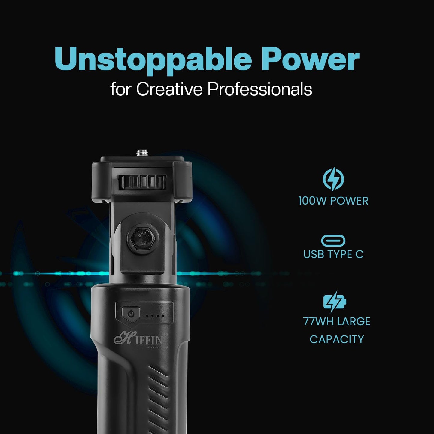 HIFFIN HBP-20000 Battery Handle Grip 20800mAh 100W USB-C PD Output with Power Indicator & 1/4" Screw Mount for DSLR Camera, Video Lights, Tripods, and Filmmaking Accessories