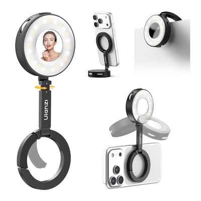 ULANZI ML05 Selfie Light for iPhone - Maglock Magnetic Phone Selfie Ring Light with Mirror, 9000K CRI≥97 Full Angle Portable LED Smartphone Fill Lighting for Travel Vlog Photo Video Recording Black