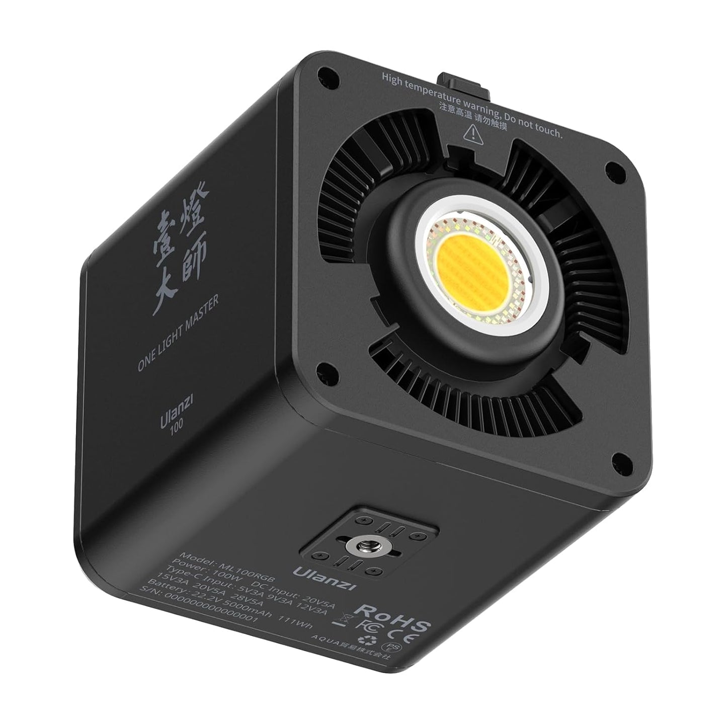 ULANZI 100W RGB Portable LED Video Light w DC Power Adapter, 111Wh Build-in Battery Metal Mini Adjustable Color Temperature COB Continuous Output Lighting Handheld Spotlight 2700K-6500K for Video