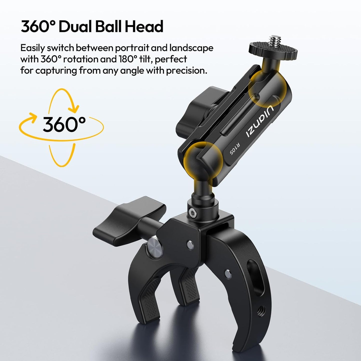 ULANZI R105 Super Clamp Camera Mount with 360° Dual Ballhead Magic Arm, Sturdy Y-Shaped 3-Claw Camera Clamp Mount for GoPro Hero 13/12/11/10/9, Insta360 X5/X4, DJI Osmo Pocket 3/2 Action 5 Pro/4