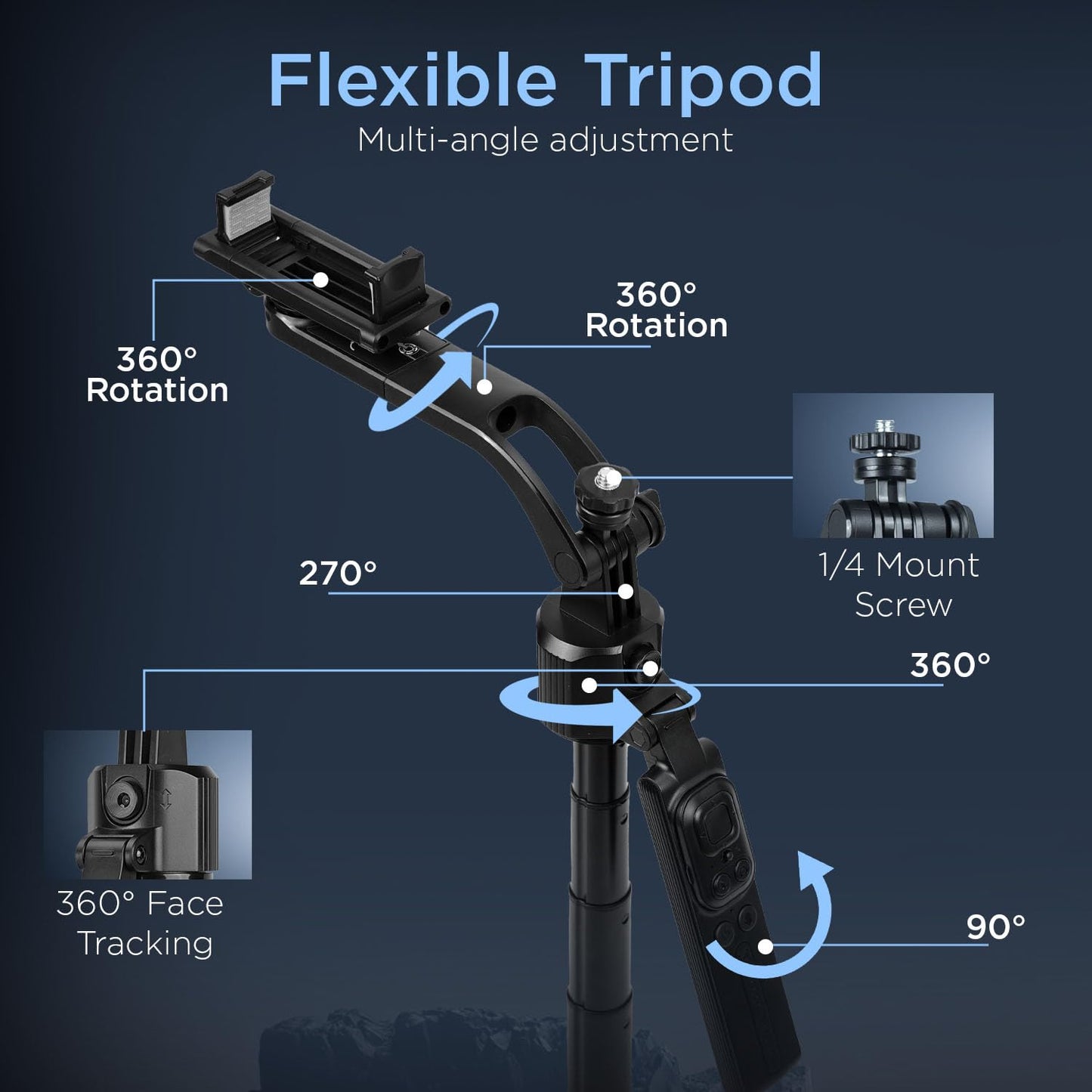 HIFFIN H8 AI-Powered 360° Auto Face Tracking Selfie Stick Tripod | 63-inch/160 cm Long Aluminium Extension Stand for Mobile & Camera | Quad-Leg Stability, Auto Rotation for Vlogging & Shooting
