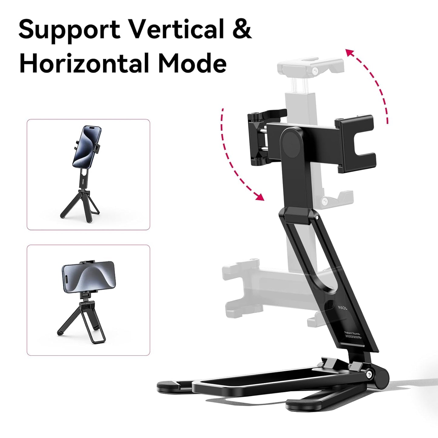 ULANZI MA26 Foldable Phone Tripod - Pocket Cell Phone Vlog Video Tripod Handle Aluminium Smartphone Desk Stand 2 Cold Shoe Compact Size All in One Lightweight Portable Vlog Stick for iPhone Samsung
