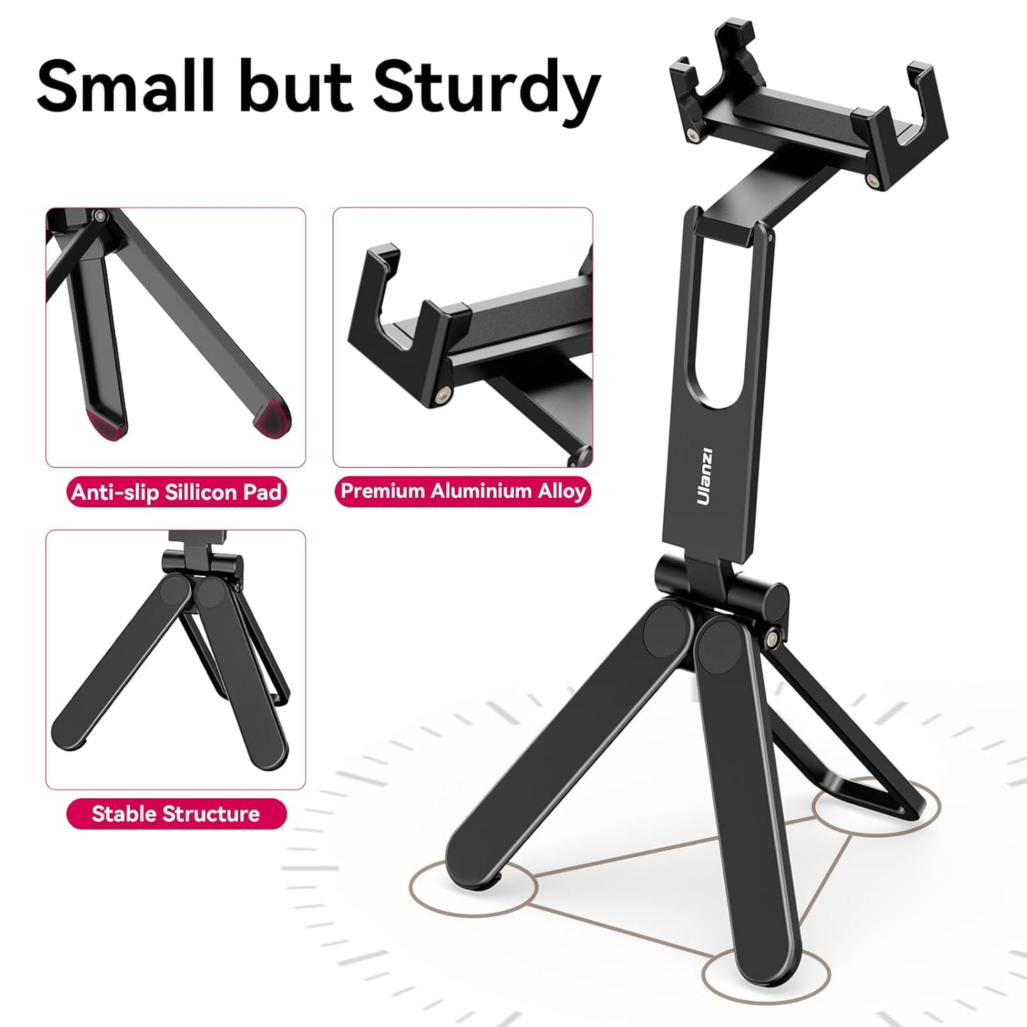 ULANZI MA26 Foldable Phone Tripod - Pocket Cell Phone Vlog Video Tripod Handle Aluminium Smartphone Desk Stand 2 Cold Shoe Compact Size All in One Lightweight Portable Vlog Stick for iPhone Samsung