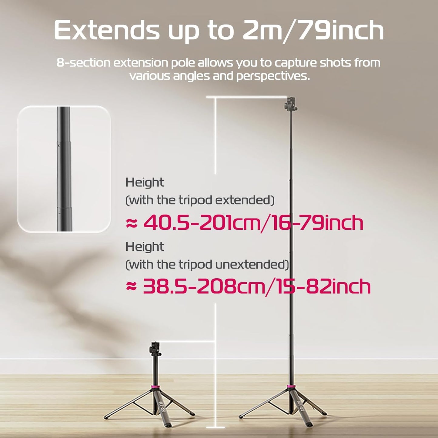 ULANZI MT-89 Portable Adjustable Light Stand with 1/4" Screw Quick Release, 82" Extendable Tripod Aluminum, 360° Ball Head Camera Phone Tripod for Camera Video Light Smartphone, Lightweight for Trave