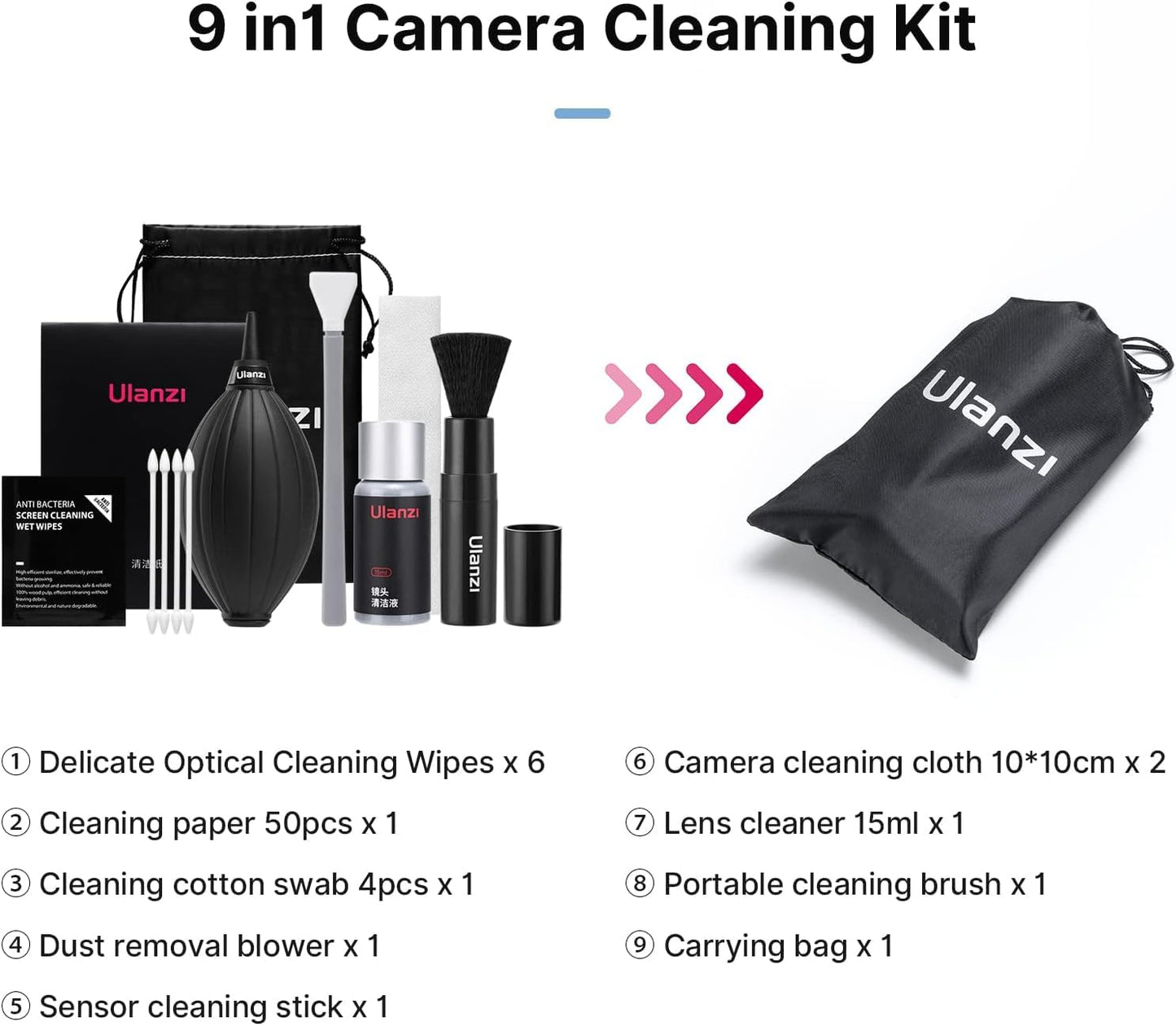 HIFFIN ULANZI Camera Cleaning Kit 9-in-1 Lens Cleaner Professional DSLR Clean Accessories Sony Canon Nikon