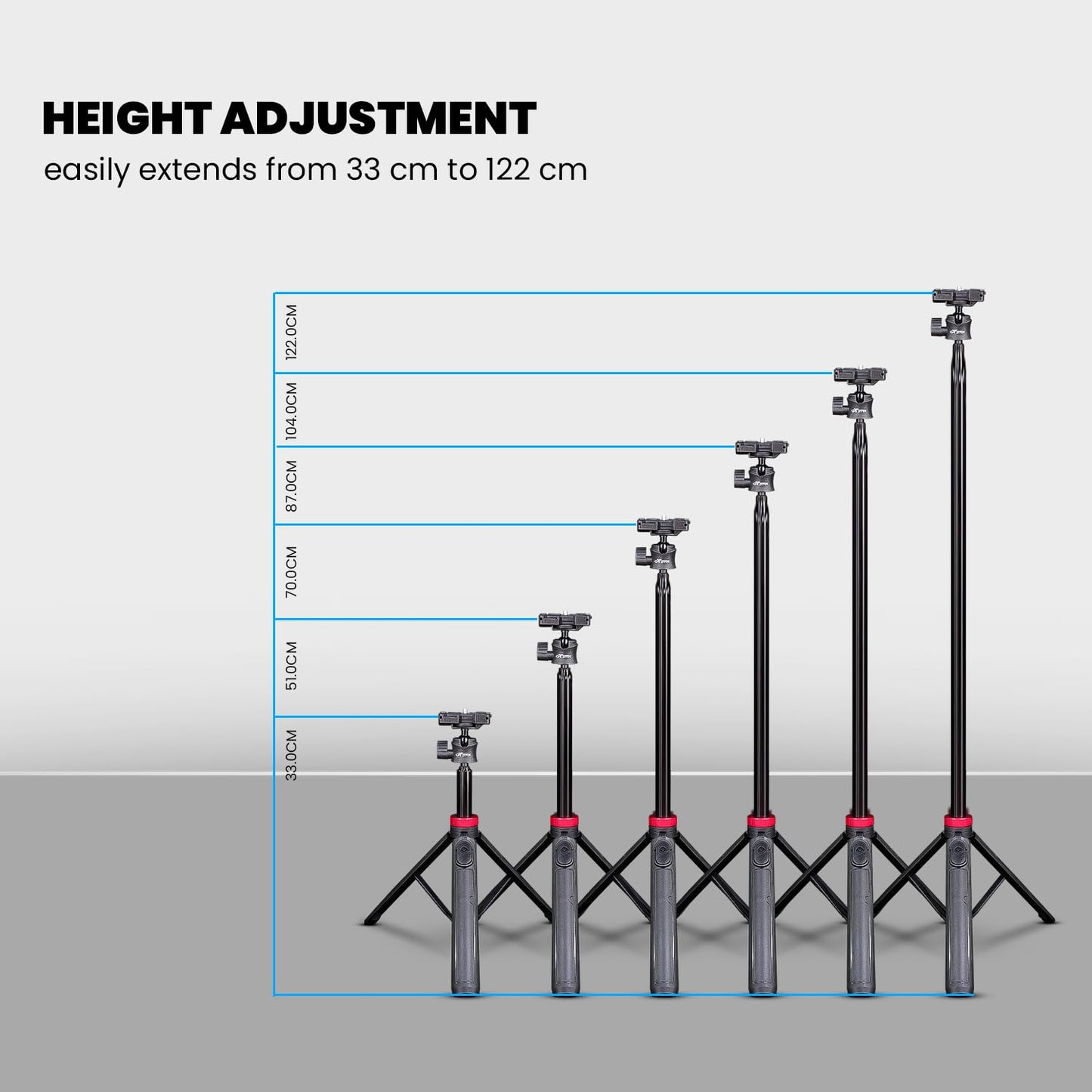 HIFFIN HTR-44 Extendable Phone Tripod with Bluetooth Button, 44" Selfie Stick Tripod Stand with 2 in 1 Phone Clip, 360° Ball Head Camera Tripod for Smartphones and Cameras, Lightweight for Travel