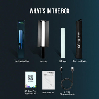 HIFFIN HF-550 RGB LED Stick Light with 30W Power, RGB CCT HSI Mode, 2500K-9900K Adjustable, 24 FX Effect, Detachable Diffuser, App Control, 4000mah Battery Stick Light for Photography & Videography