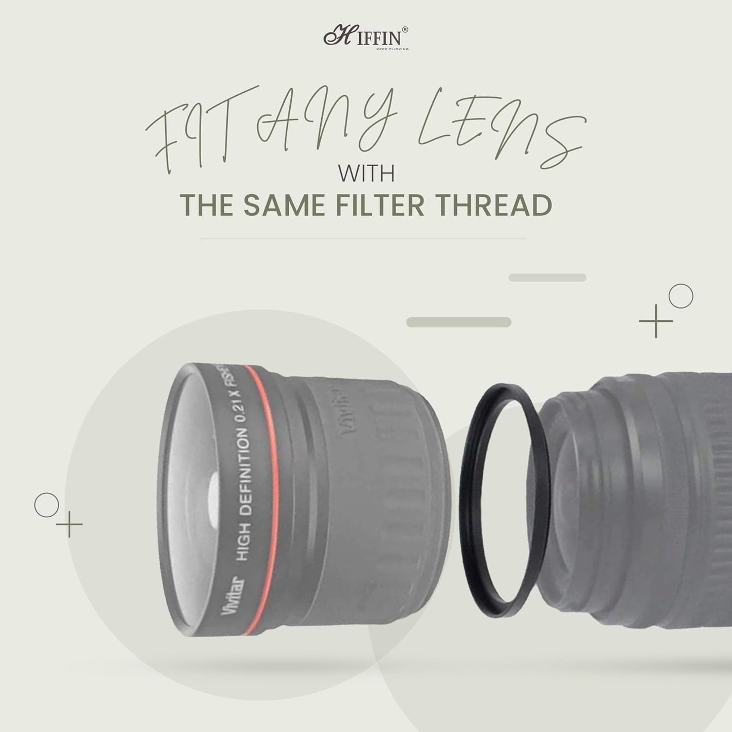 HIFFIN PRO Camera Lens Step Up Filter Adapter Rings, 49-52, 52-55, 55-58, 58-62, 62-67, 67-72, 72-77, 77-82mm Metal Step Up Rings Kit with Anodized Aluminum Threaded Black Frame