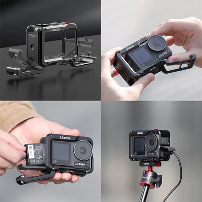 ULANZI Cage Oa-14 Compatible With Dji Osmo Action 3&Action 4 Camera|Quick Release Lock|Cold Shoe Mount|1/4" Threaded Holes|Aluminum Alloy|Weights 87G|Horizontal And Vertical Easy Switch,Black