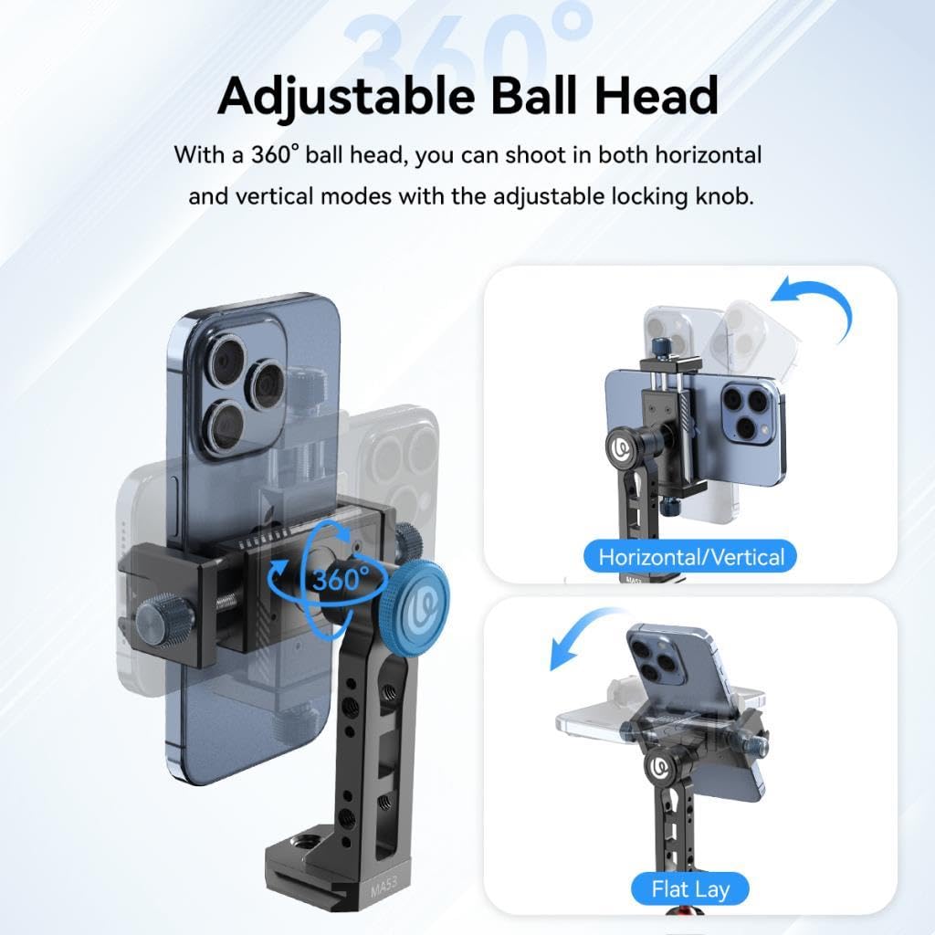 ULANZI MA53 Metal Phone Tripod Mount – Universal Smartphone Adapter with Arca Swiss & Uka Port, Dual Cold Shoe, 360° Rotation Holder for iPhone, Samsung, Vlogging & Video Shooting