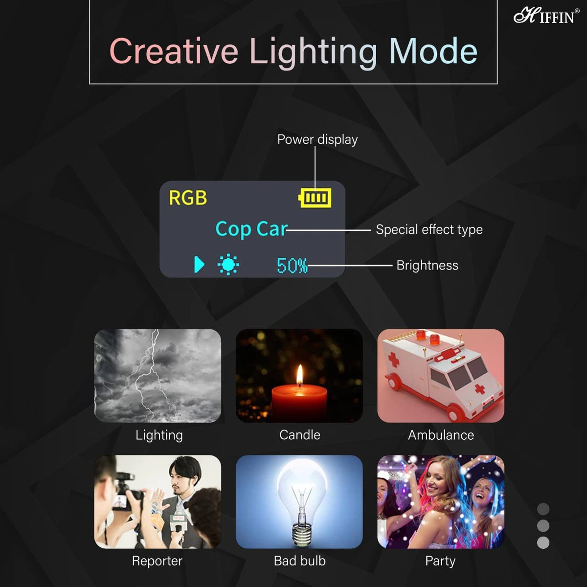 HIFFIN HF196 Portable Pocket RGB LED 12w Video Light with Adjustable Stand | 5000 MaH Inbuilt Battery | 20 Lighting Effect Modes Ultra Bright Camera Lighting with Soft Light and Honeycomb Frame