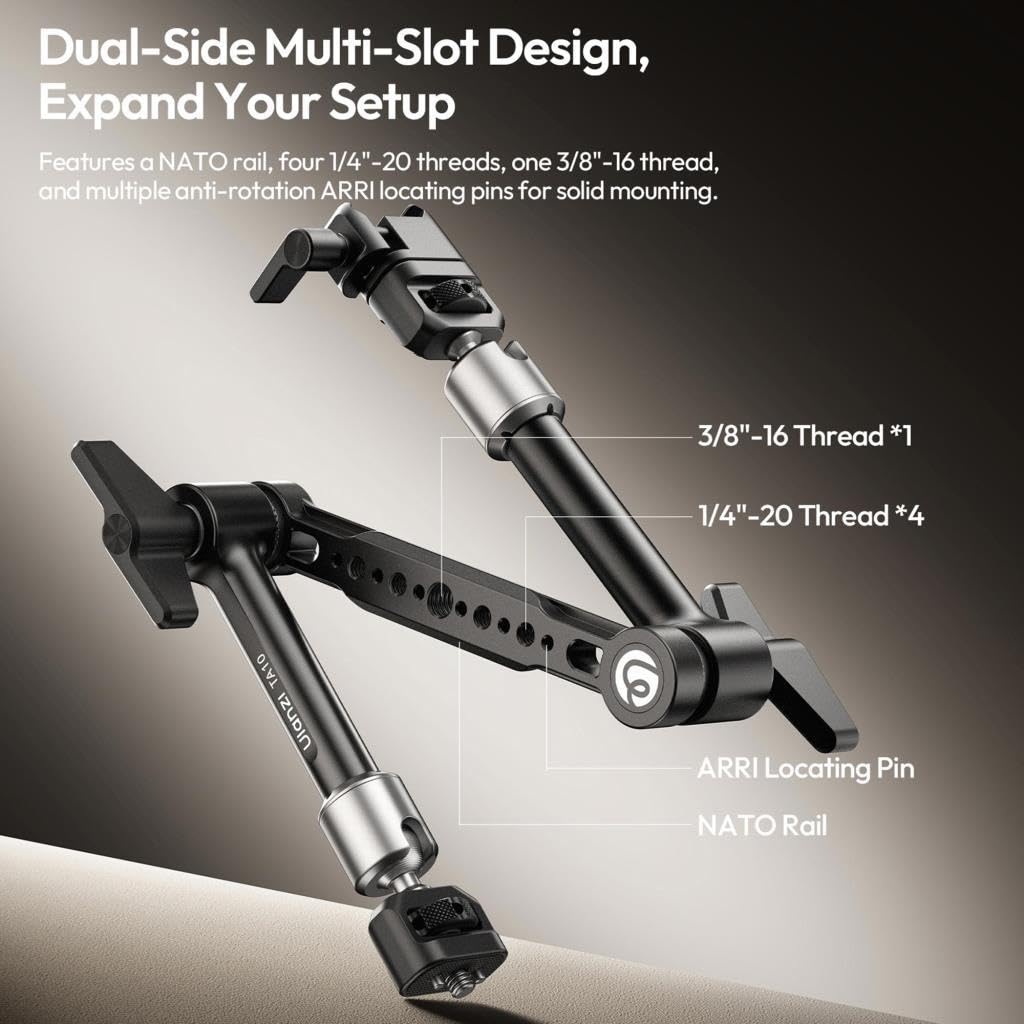 ULANZI TA10 3-Section Magic Articulating Arm with Super Clamp, 360° Adjustable Aluminum Mount with 1/4"-20 Screw for Camera Monitor, LED Light, Microphone, Phone Rig & DSLR Accessories