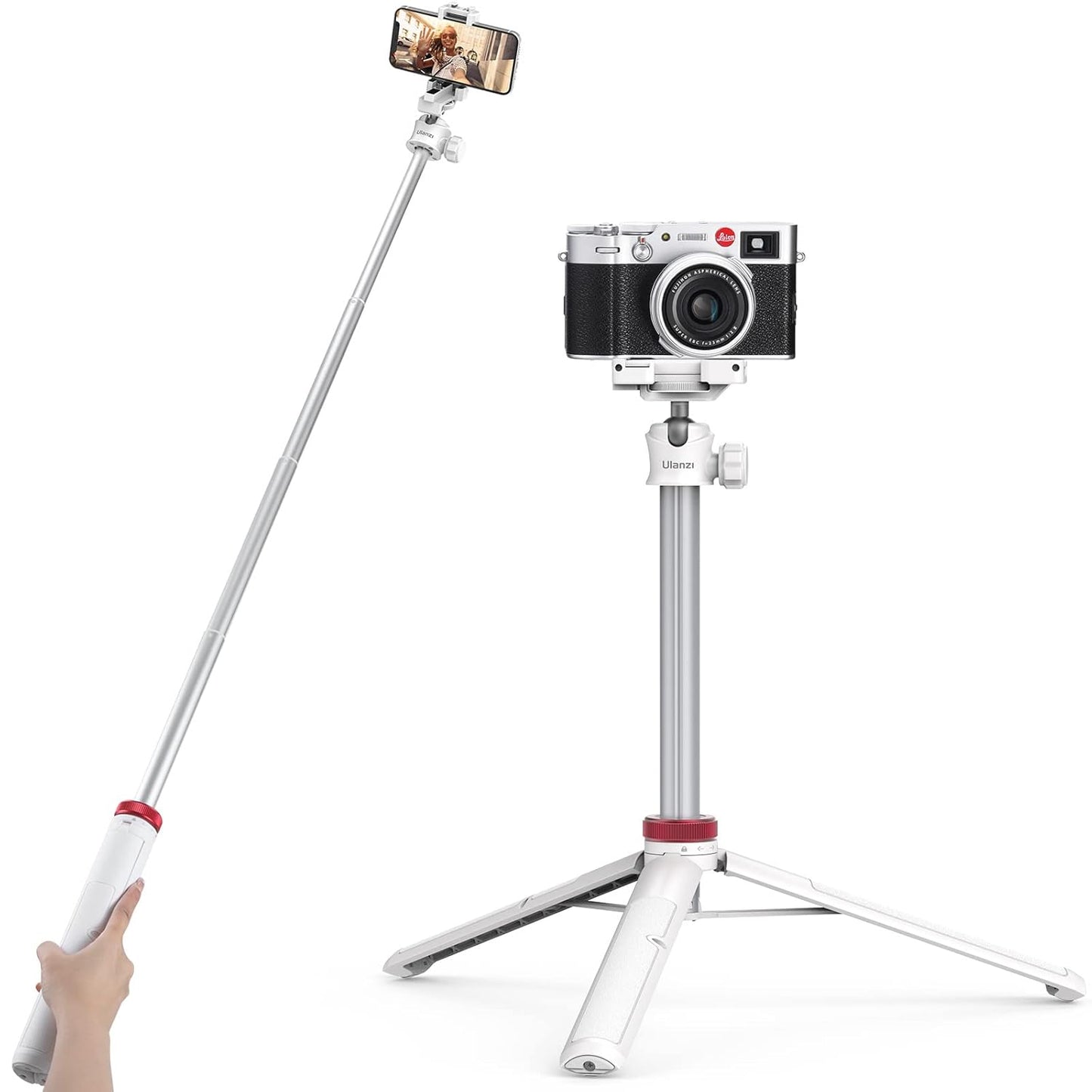 ULANZI MT-44 Extendable Phone Tripod, 44" Selfie Stick & 360° Ball Head Camera Tripod for iPhone, Sony, Canon, GoPro & More, White