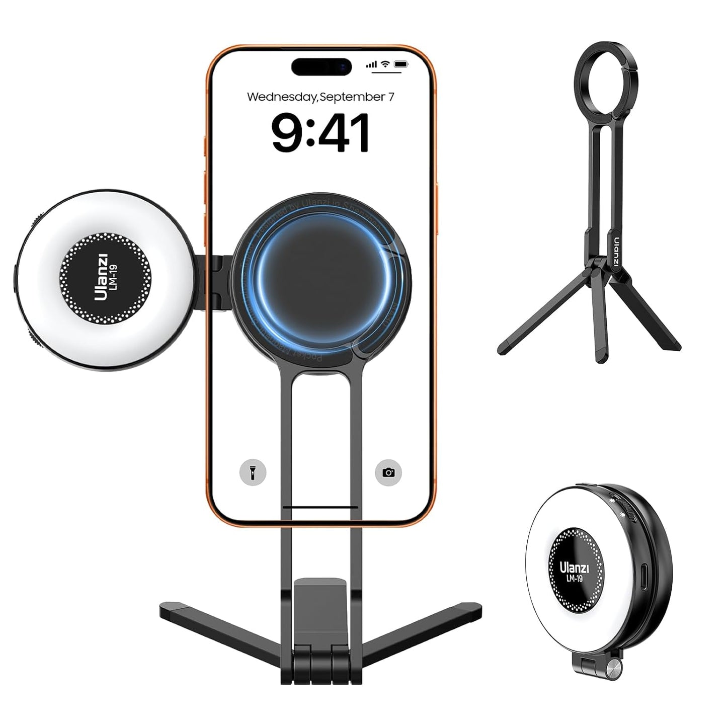 ULANZI MA30+LM19, 2-in-1 Magnetic Phone Tripod & Selfie Light Kit, MA30 Phone Stand with LM19 2500K-8500K LED Fill Light for MagSafe, Compatible with iPhone 17-12 Series for Photo/Vlog/Video.