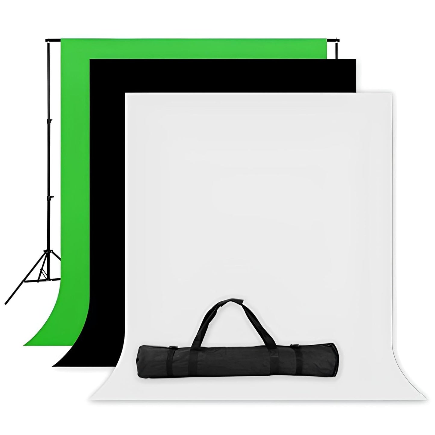 HIFFIN® Green White Black Screen Backdrop with Stand, 8FT X 12FT Wide Green Screen Backdrop with 9 FT x 12 FT Wide Photo Backdrop Stand, Photo Backdrop Stand Kit Include Carry Bag (Background kit 01 With C3 )