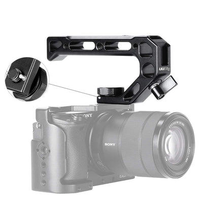 UURig R008 Camera/DSLR Top Handle ARRI Hole Connection Grip for Sony A6400 6300 Camera Cage Metal Low Angle Shots 4 Cold Shoe Mount Microphone 15MM NATO Rail Rod Clamp Tube Hole, Video Film Making