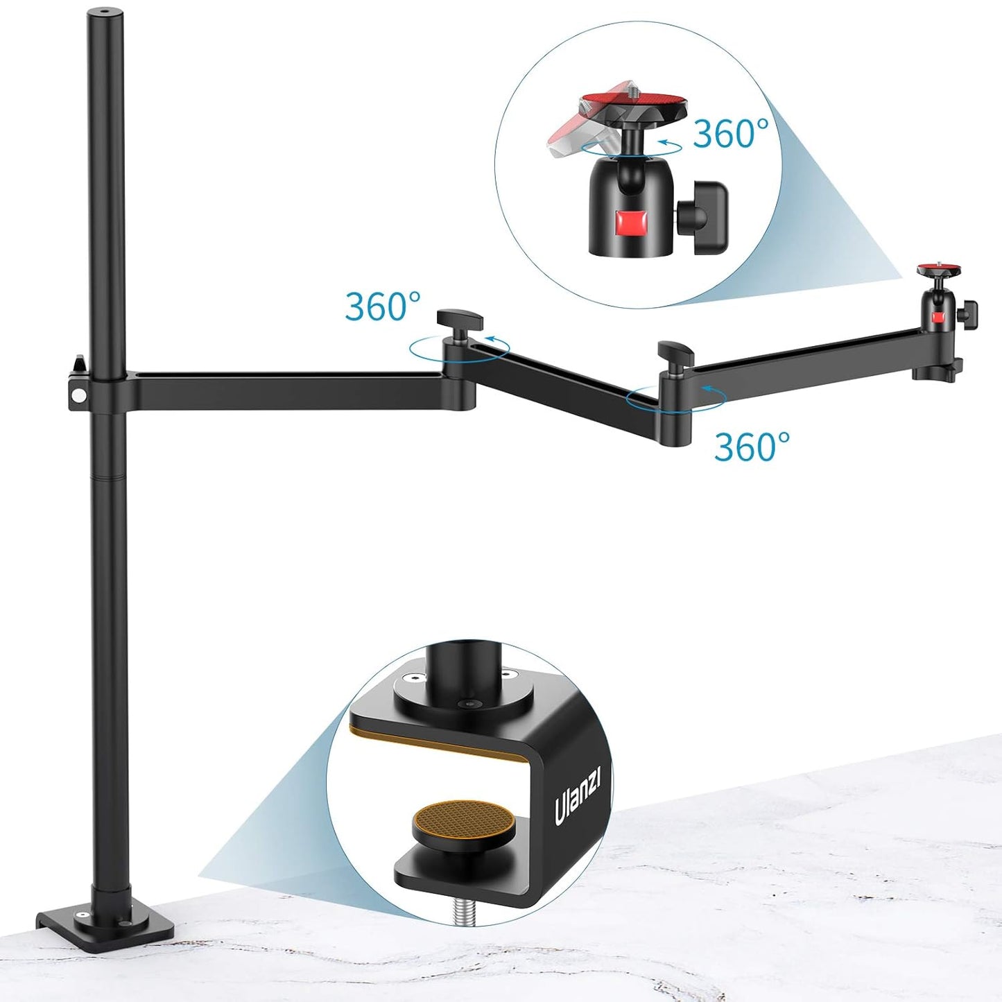 Hiffin Ulanzi R099 Super Clamp Camera Mount with 360° Ball Head | Heavy Duty Aluminum Clamp for GoPro, Insta360, DJI Action Camera, DSLR & LED Light | Bike Handlebar, & Tube Mount with 1/4" Screw