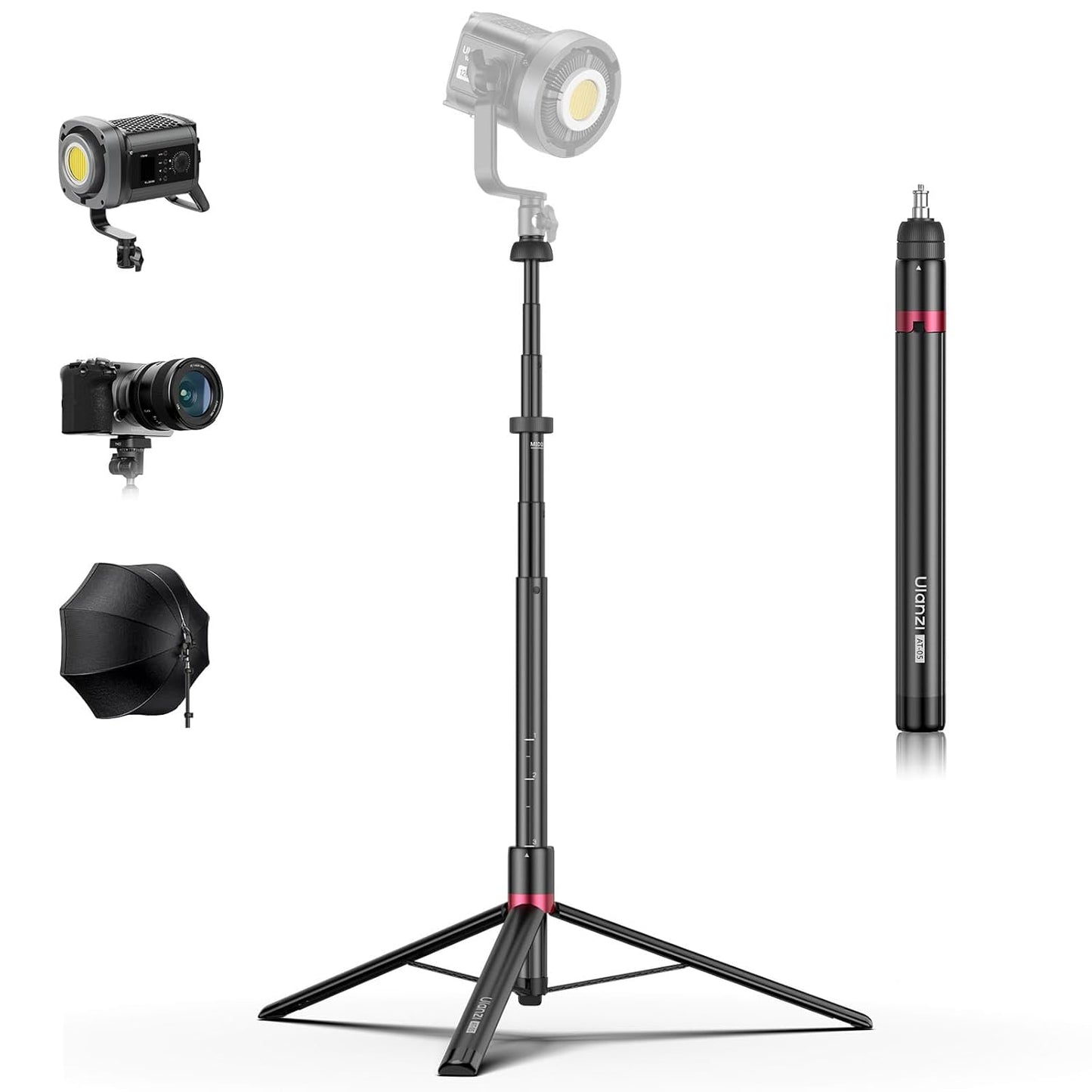 Ulanzi AT-05 Light Stand, Photography Stand, 78.7 inches (200 cm), Load Capacity: 11.0 lbs (5 kg), Stable, Aluminum, 6 Levels of Extendable, 1/4 inch Screws, Compatible with Photography Lights